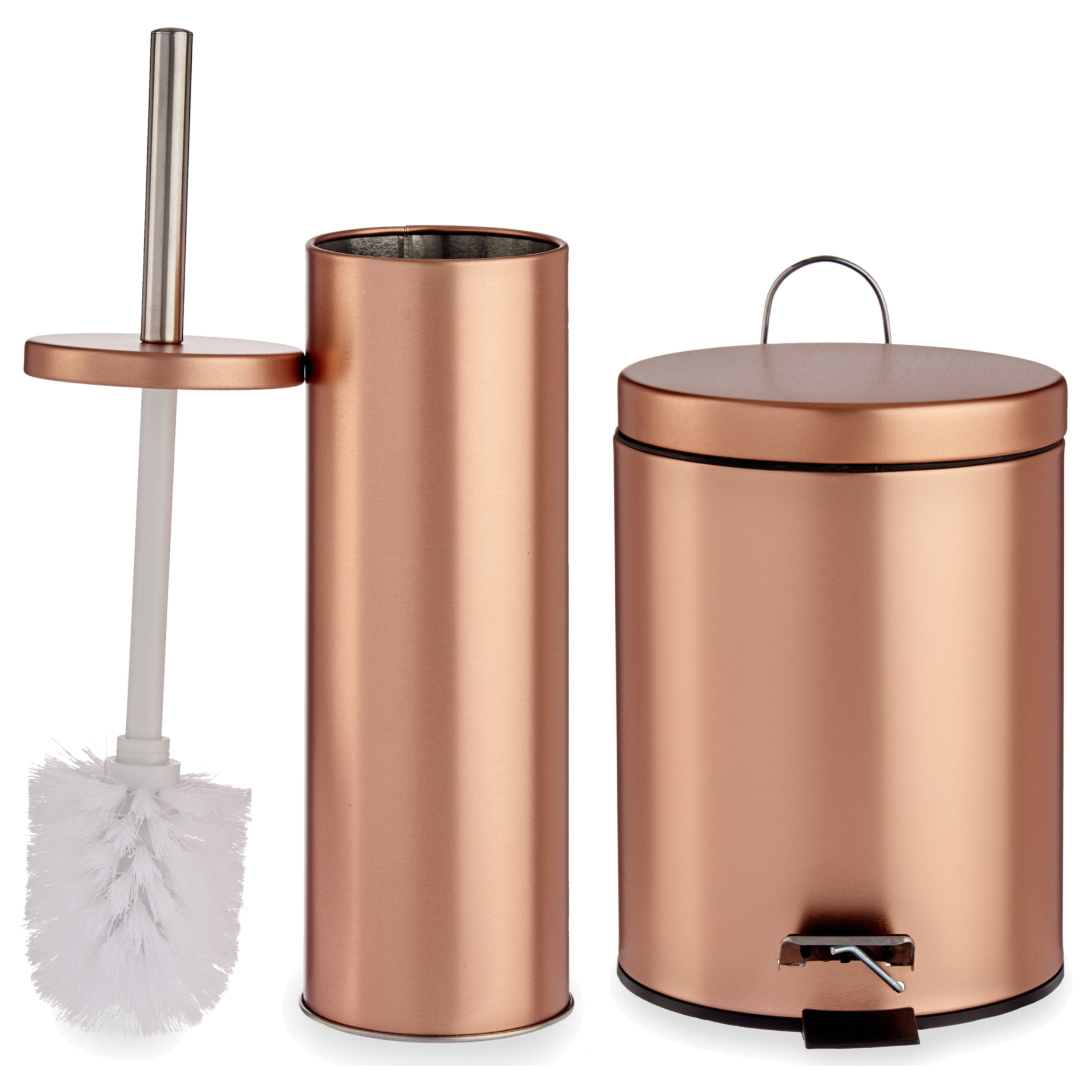 Luxe Pedaalemmer/vuilnisbak en Toiletborstel badkamer set koper metaal -
