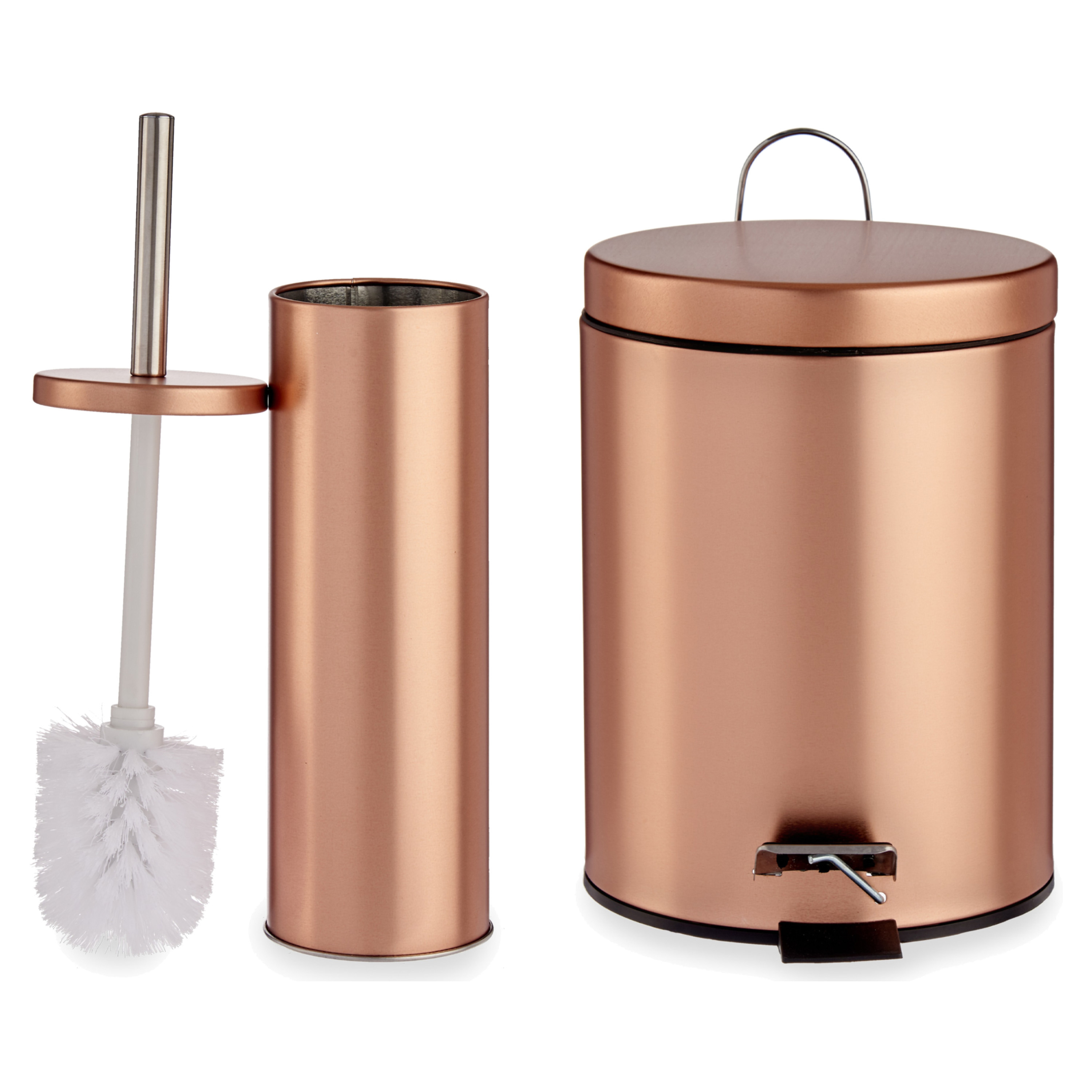 Luxe Pedaalemmer/vuilnisbak en Toiletborstel badkamer set koper metaal -