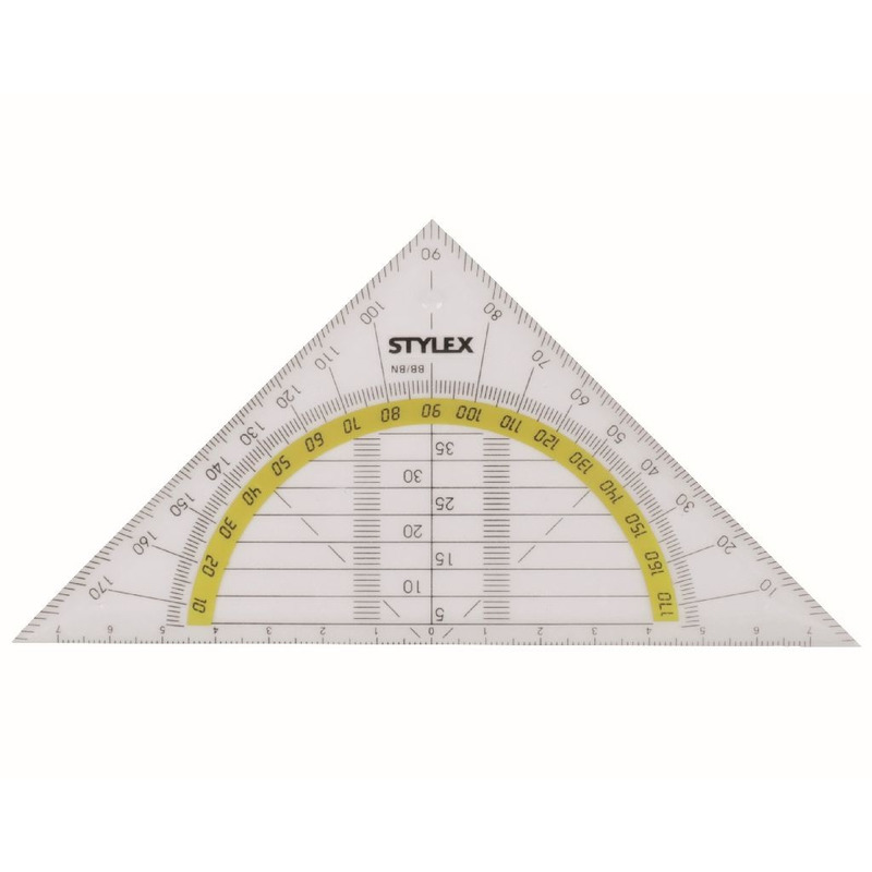 Geodriehoek Stylex met liniaal en gradenboog - kunststof - 14 x 9 cm -