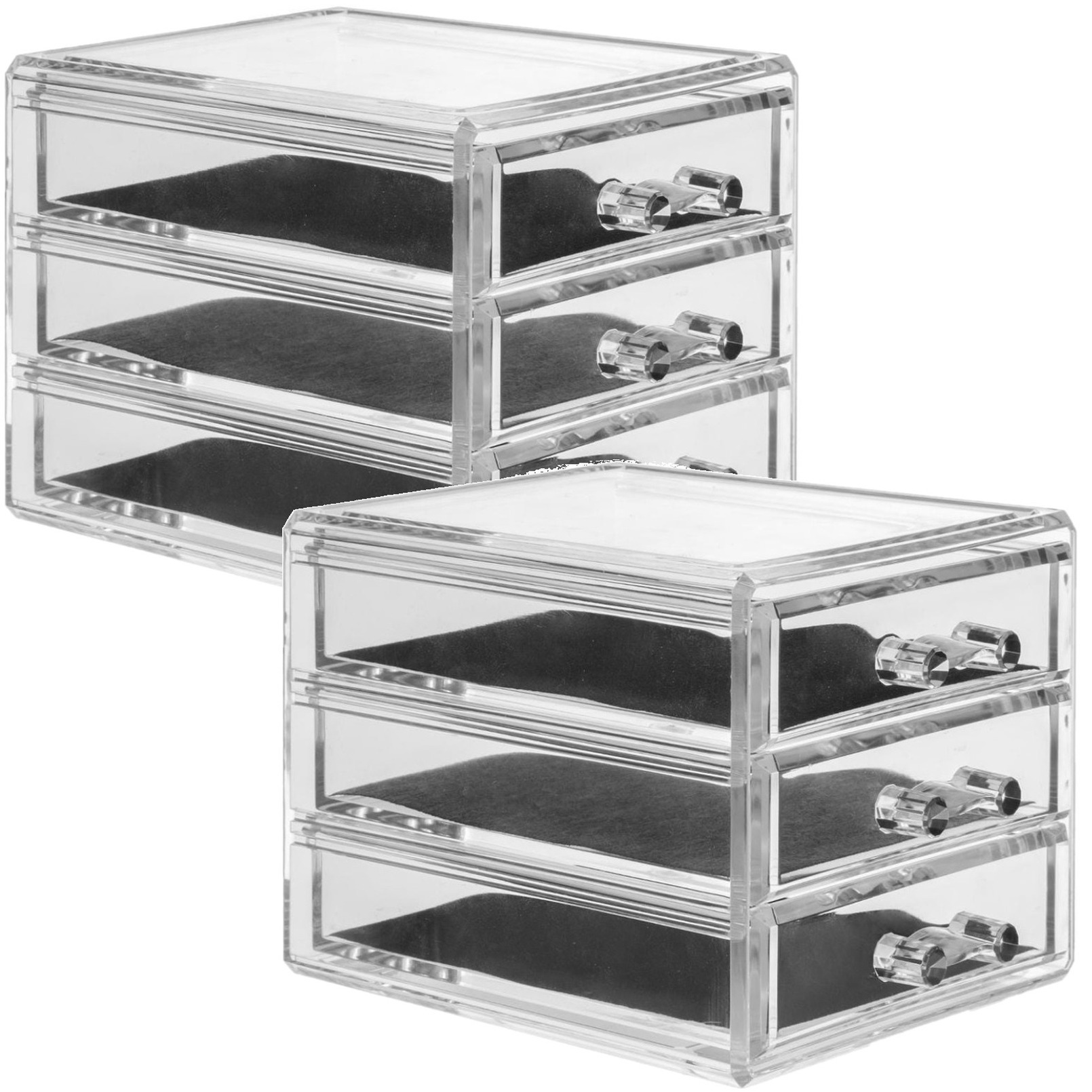 2x Stuks sieraden/make-up organizer 3 lades rechthoek 15,5 x 10,5 cm van kunststof -
