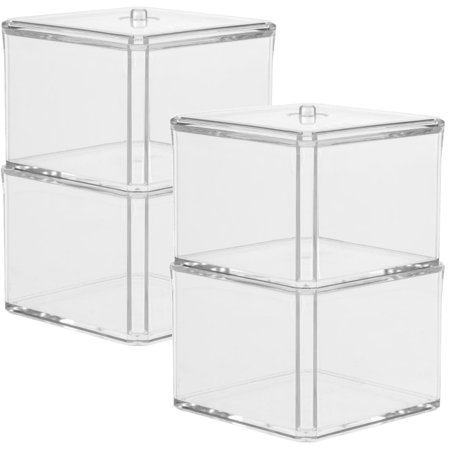Set van 2x stuks dubbele make-up organizer en watjes houder vierkant 9,5 x 17 cm van kunststof -