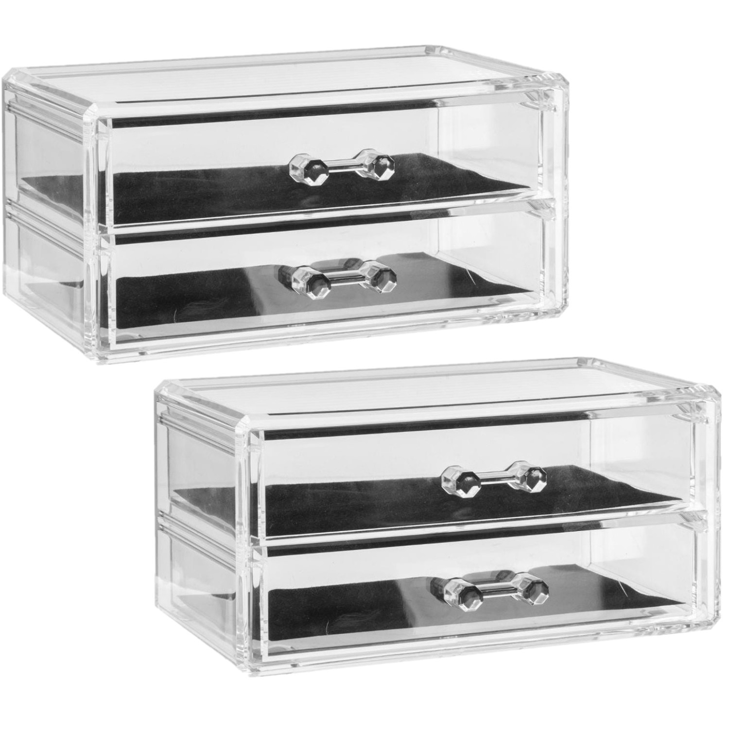 2x Stuks sieraden/make-up organizer 2 lades rechthoek 19 x 9 cm van kunststof -