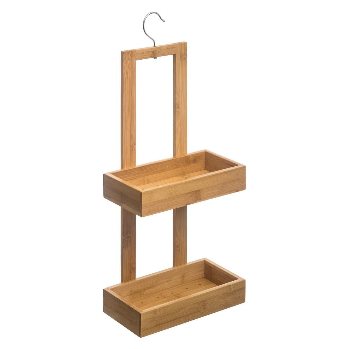 Doucherekje/badkamerrekje 2 lagen bamboe hout met ophanghaak 26 x 14 x 60 cm -