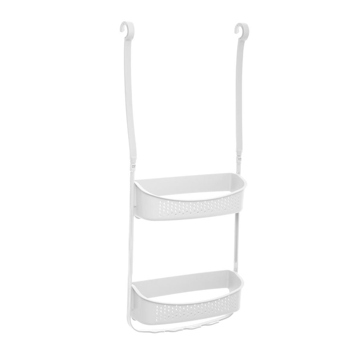 Doucherekje/badkamerrekje 2 lagen kunststof met ophanghaak wit 32 x 11 x 70 cm -