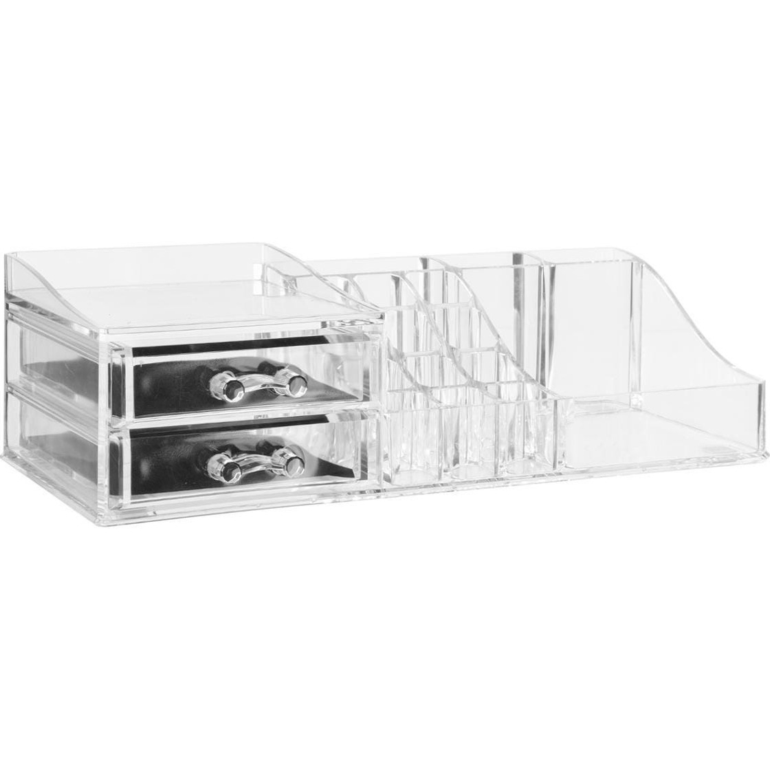Make-up organizer 19 vakken en 2 lades rechthoek 30,5 x 9 cm van kunststof -