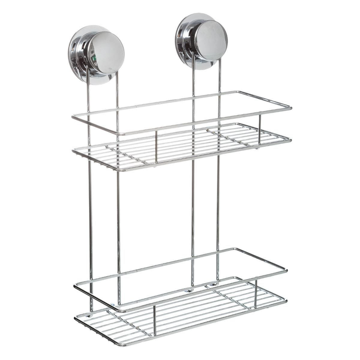 Doucherekje/badkamerrekje 2 lagen metaal met zuignappen 25 x 13 x 36 cm -