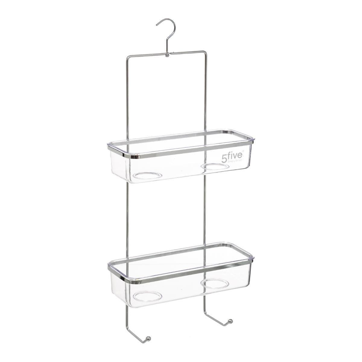 Doucherekje/badkamerrekje 2 lagen kunststof met ophanghaak 28 x 12 x 64 cm -
