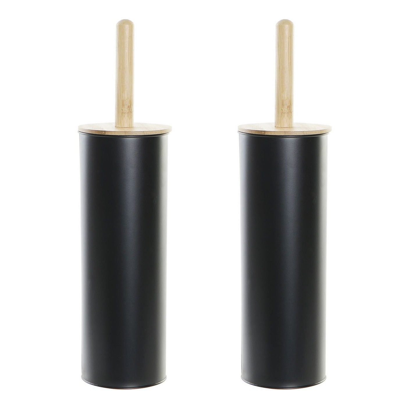 Set van 2x stuks toiletborstel zwart met houder van metaal 38 cm -