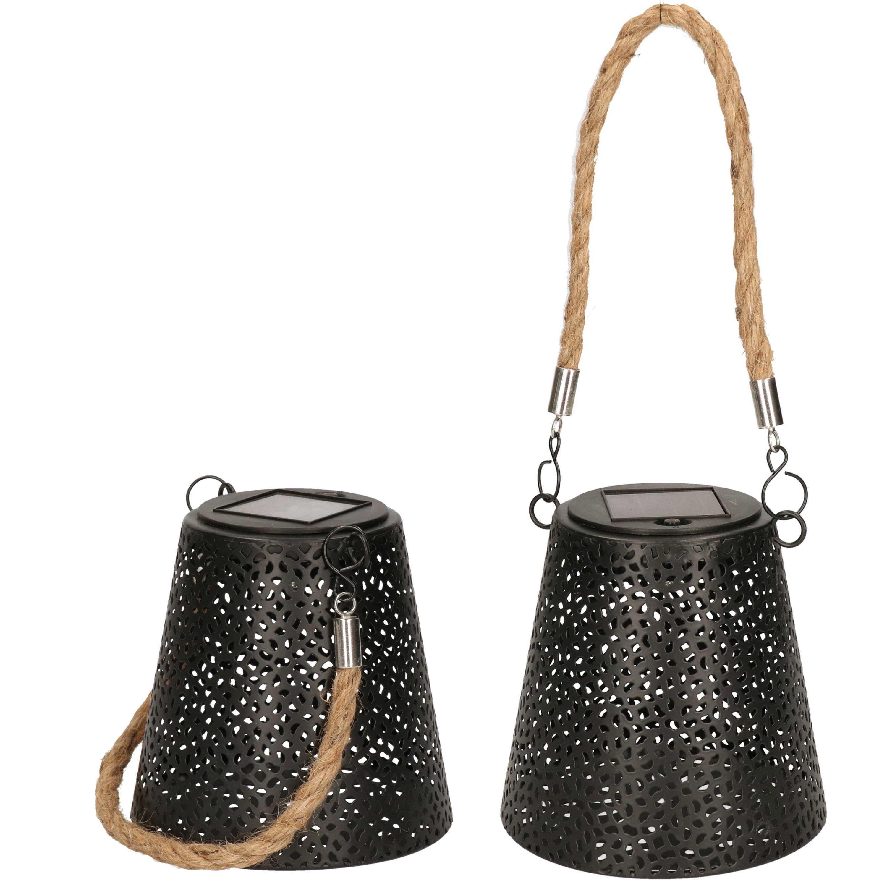 2x stuks solar hanglamp zwart metaal voor buiten 12 cm -