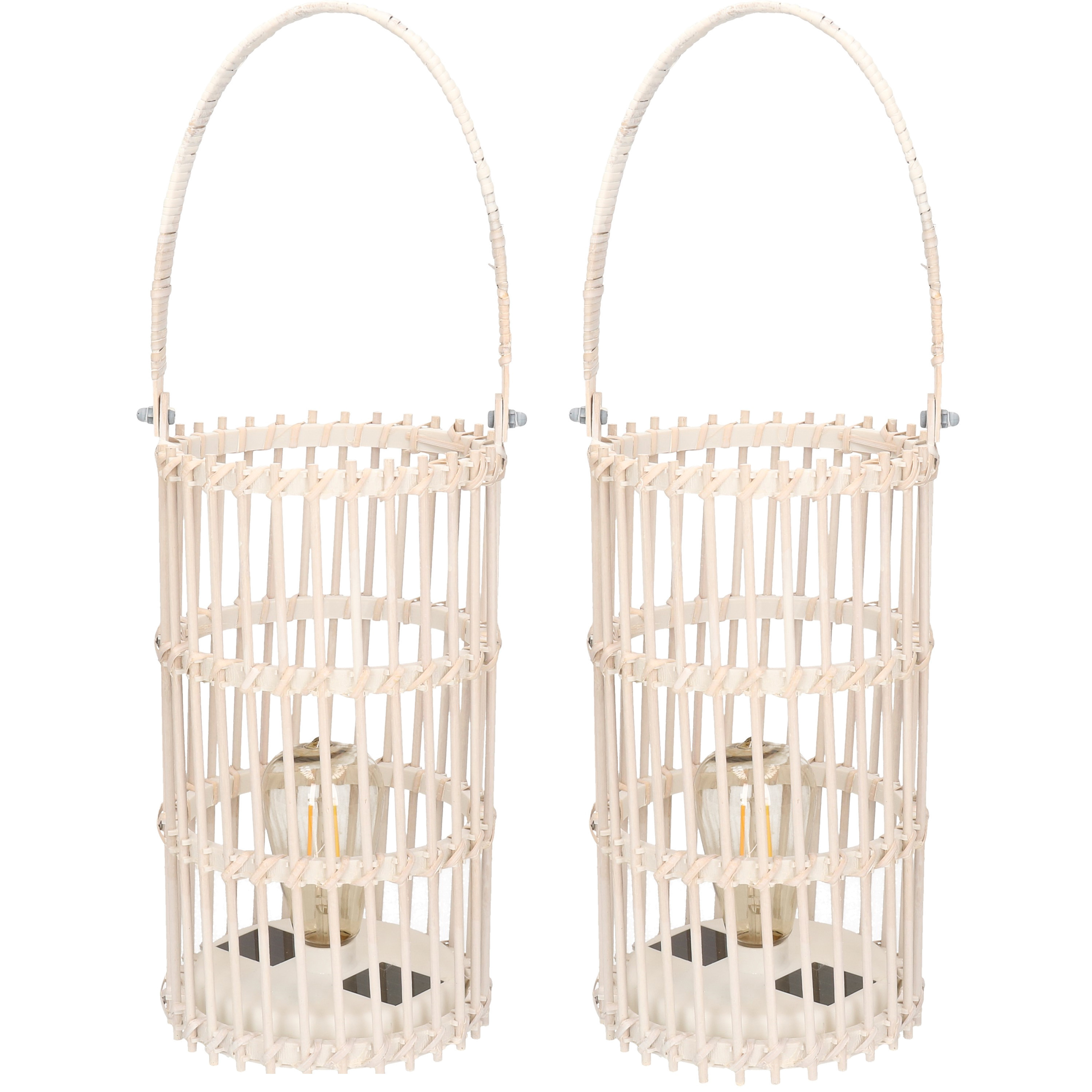 2x stuks 2x stuks witte solar lantaarns van bamboe 32 cm -