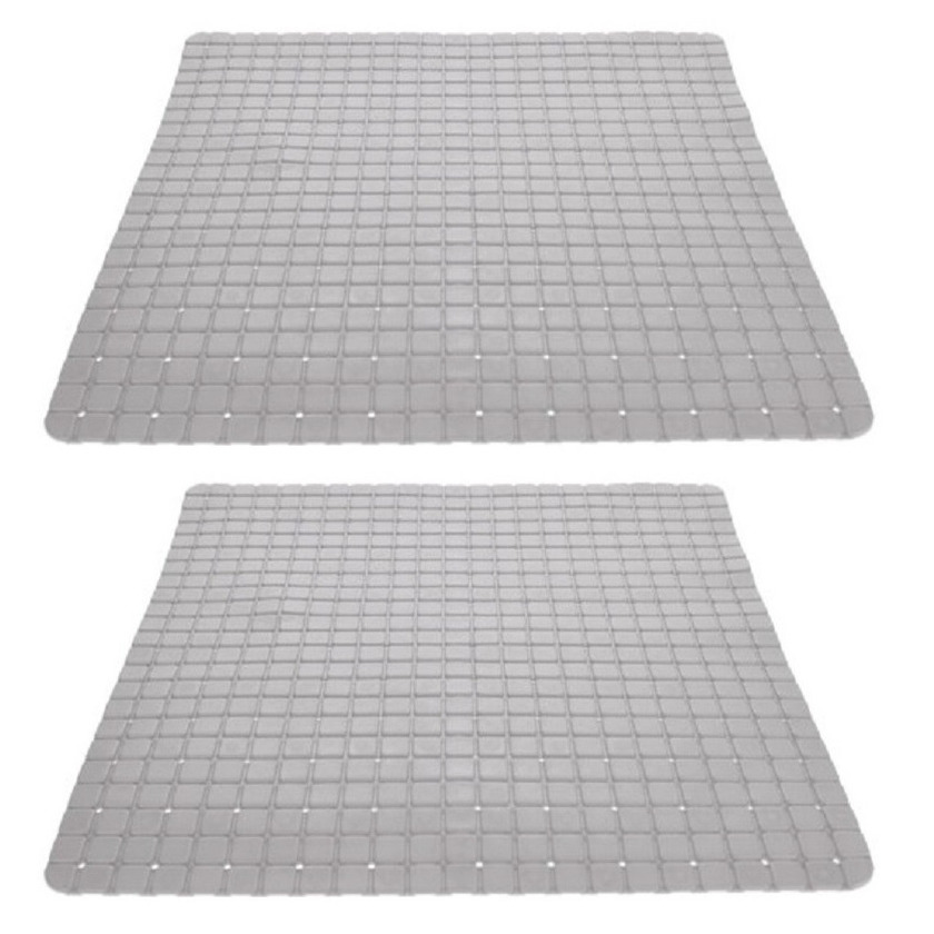2x stuks anti-slip badmatten lichtgrijs 55 x 55 cm vierkant -