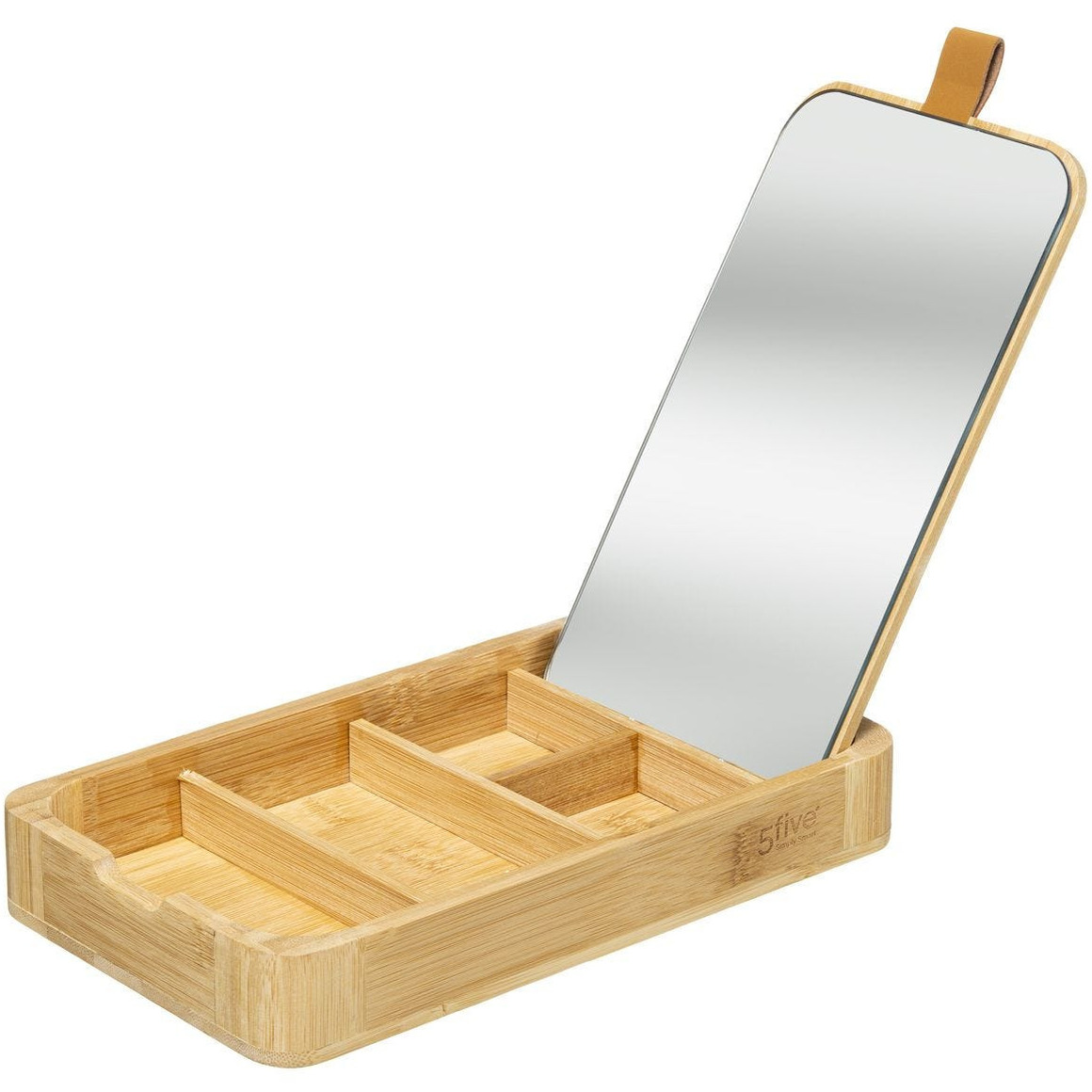 Sieraden/make-up houder/box met spiegel rechthoek 24 x 3 cm van bamboe hout -