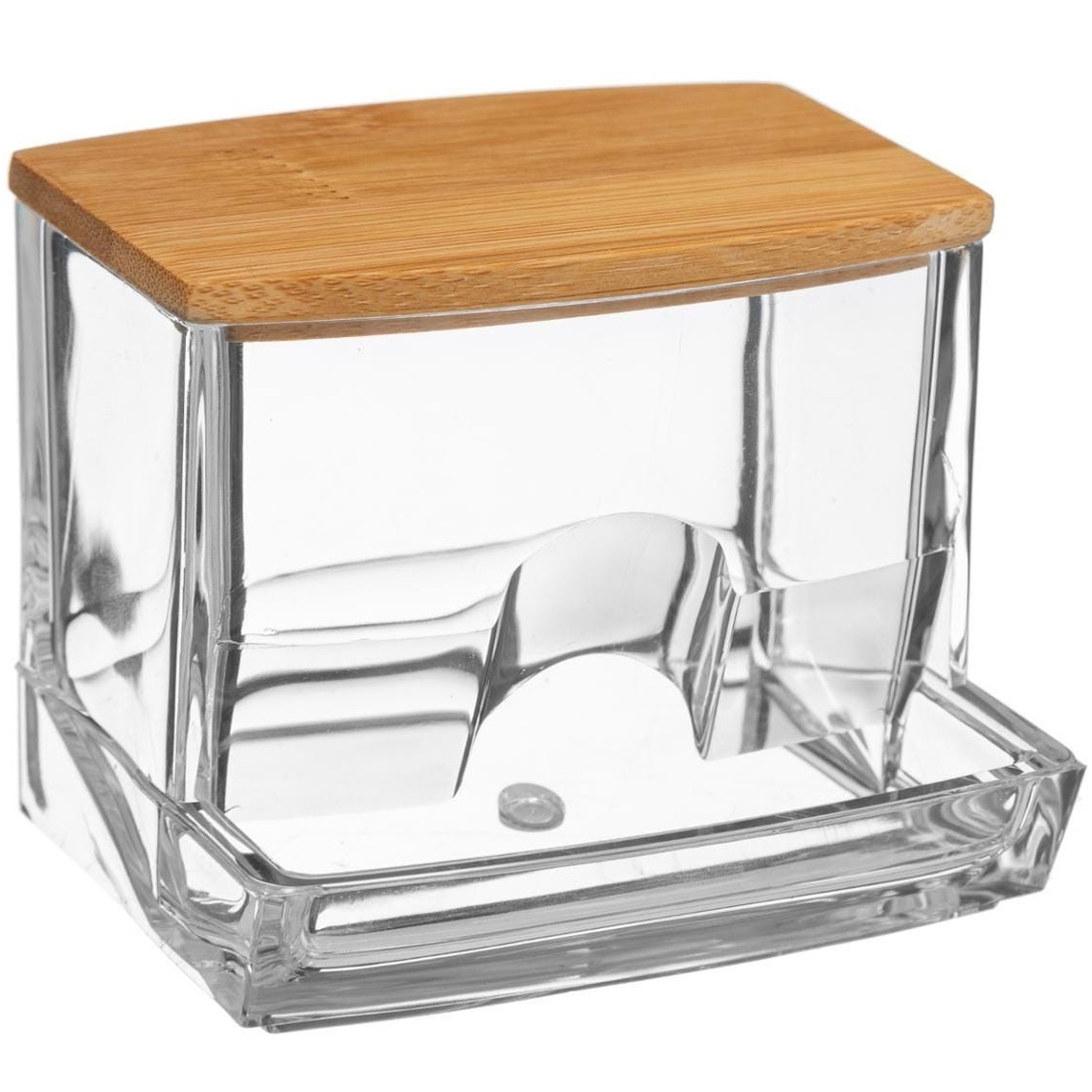 Wattenstaafjes houder/box/dispenser 9,5 x 7,5 cm van kunststof/bamboe -