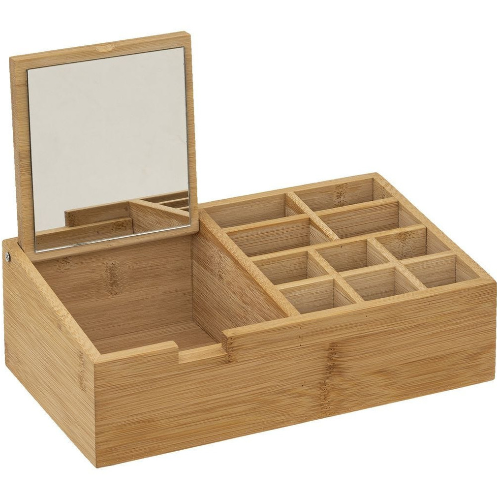 Make-up/nagellak organizer 11 vakken met spiegel rechthoek 24,5 x 8 cm van bamboe -