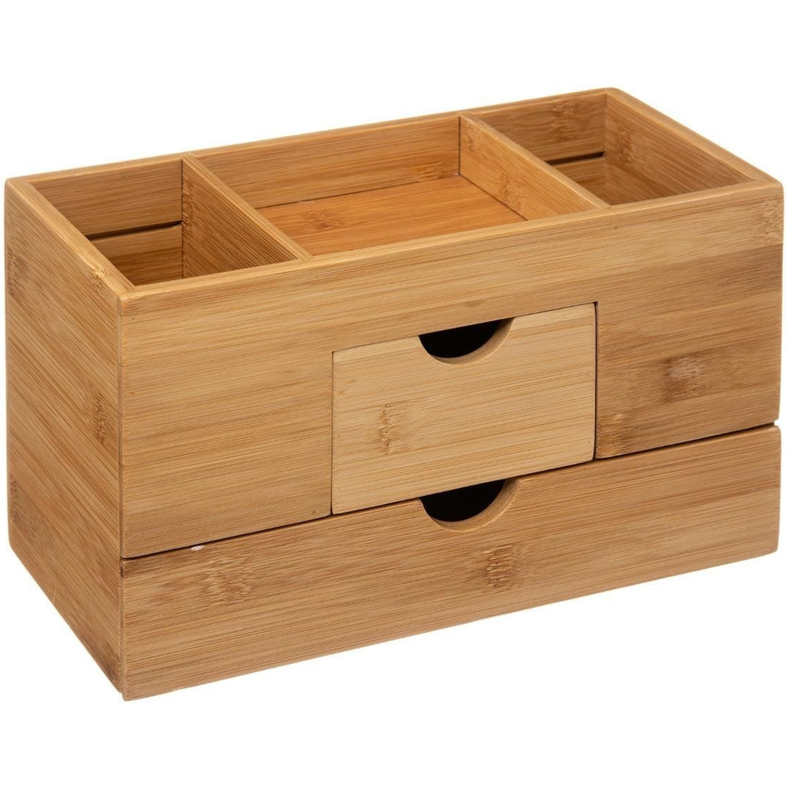 Sieraden/make-up organizer 3 vakken en 2 lades rechthoek 24 x 14,5 cm van bamboe -
