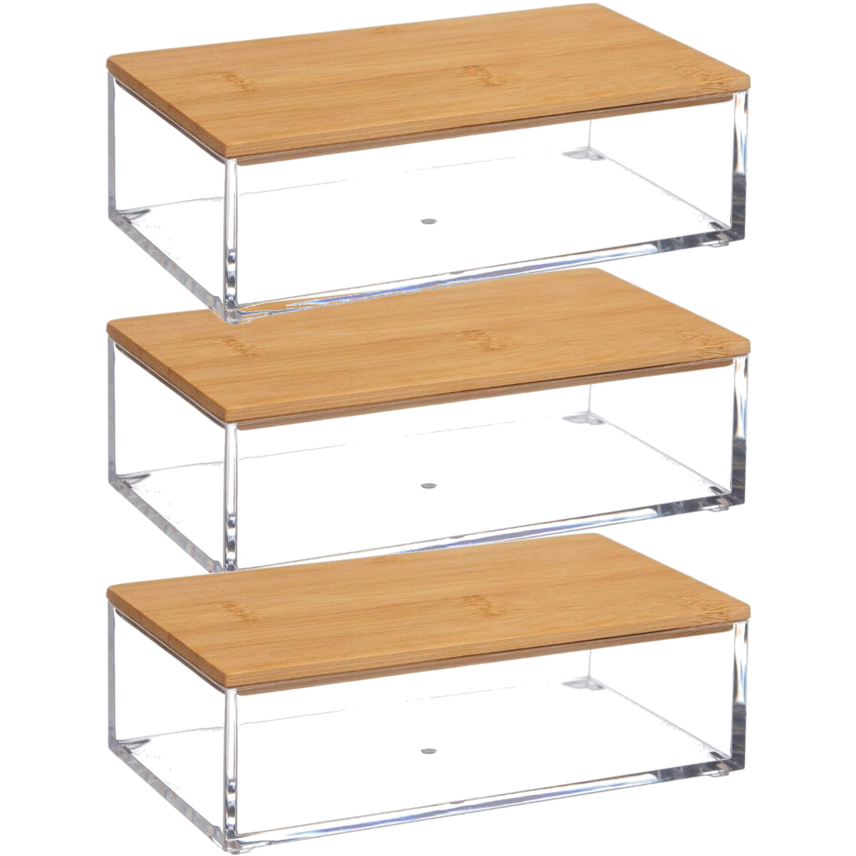 Set van 3x stuks sieraden/make-up houder/box rechthoek met deksel 16 x 5 cm van kunststof -
