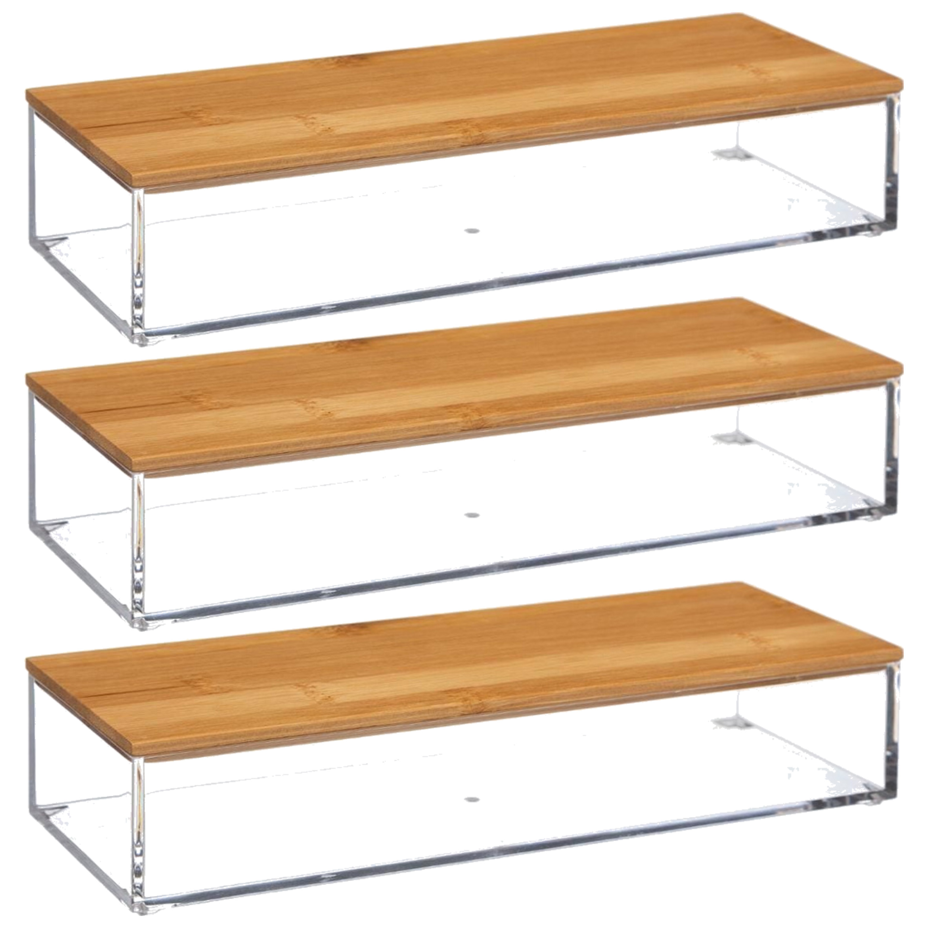Set van 3x stuks sieraden/make-up houder/box rechthoek met deksel 25,5 x 5 cm van kunststof -