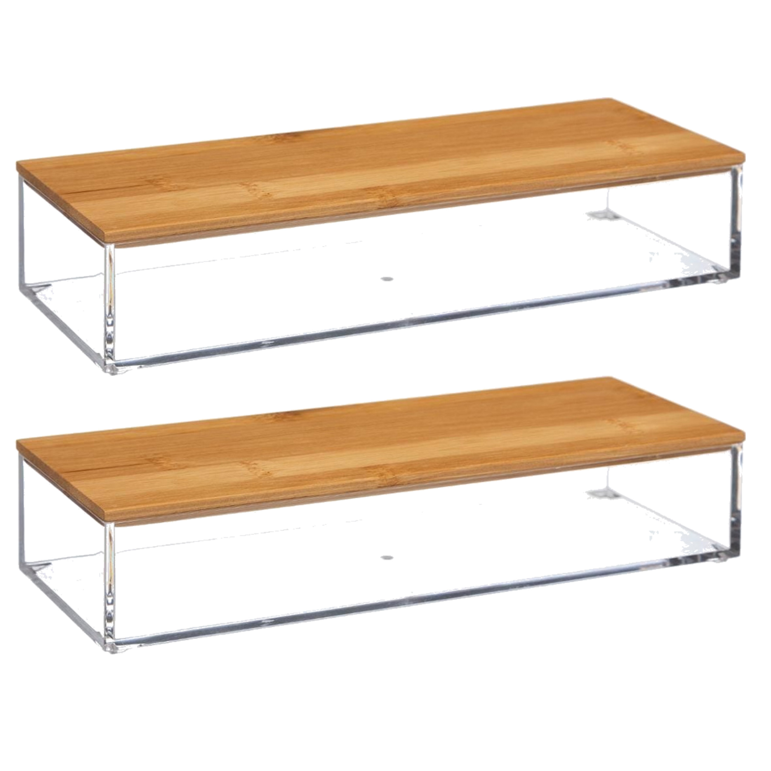 Set van 2x stuks sieraden/make-up houder/box rechthoek met deksel 25,5 x 5 cm van kunststof -