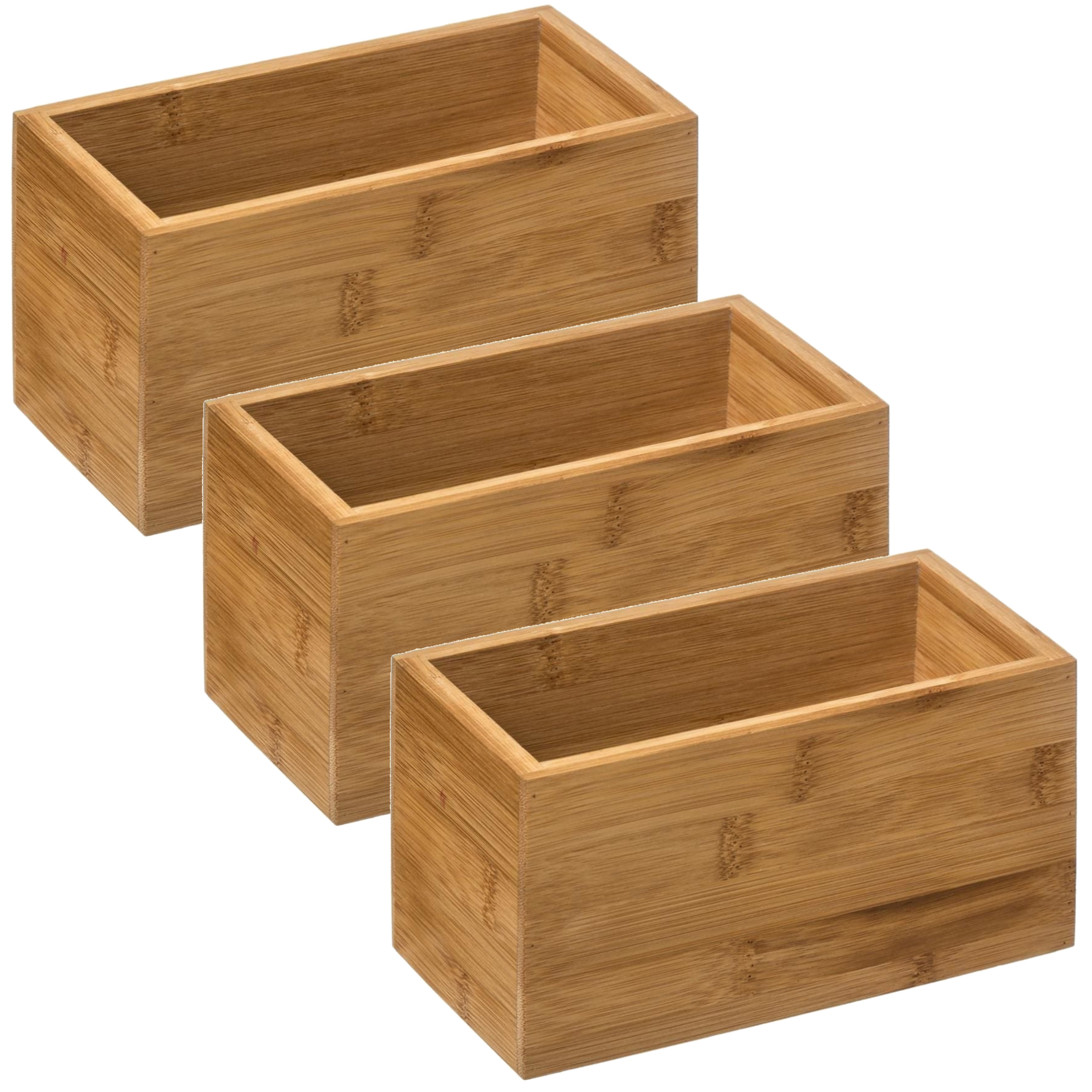Set van 3x stuks sieraden/make-up houder/box rechthoek 18 x 9,5 cm van bamboe hout -