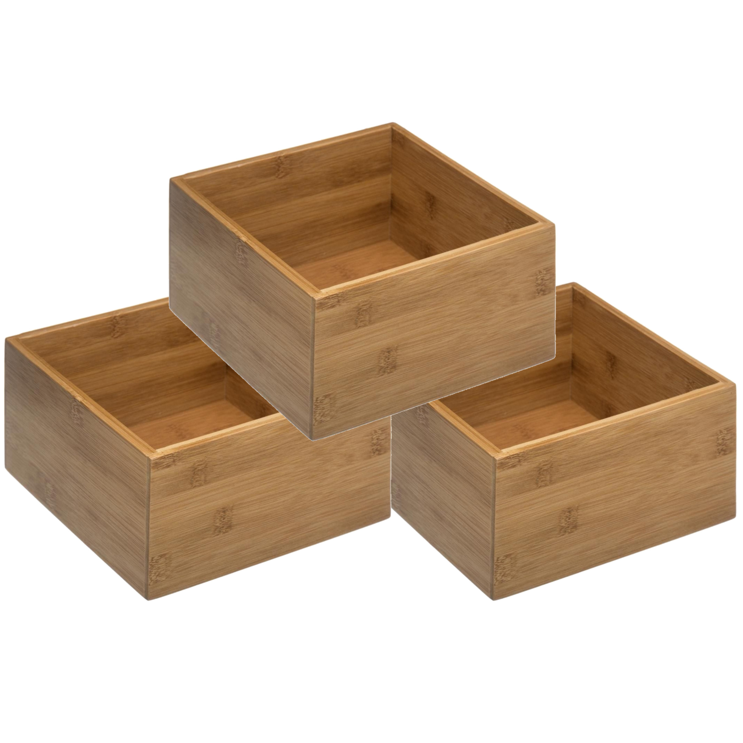 Set van 3x stuks sieraden/make-up houder/box vierkant 18 x 9,5 cm van bamboe hout -