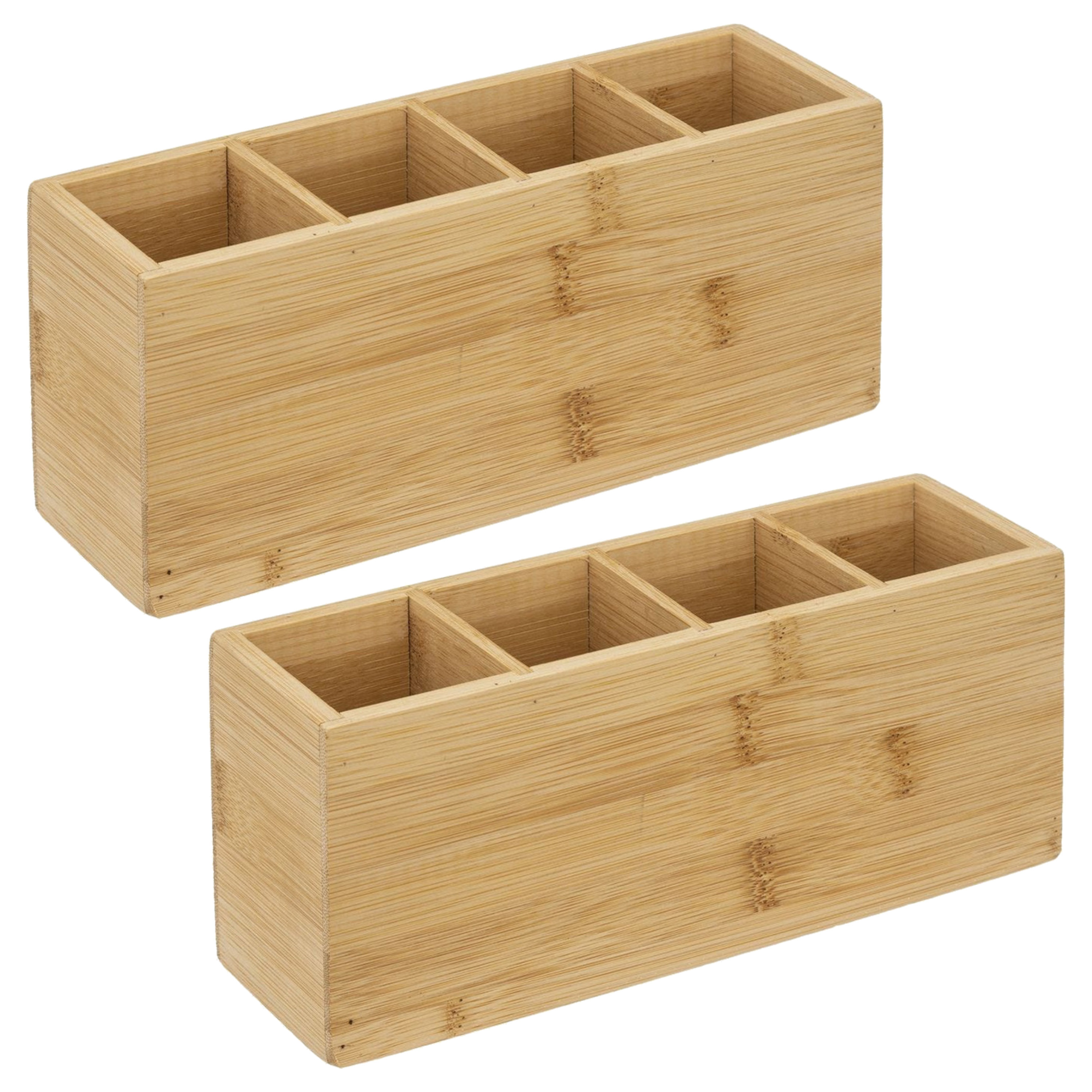 Set van 2x stuks make-up organizer 4 vakken rechthoek 22,5 x 7 cm van bamboe -
