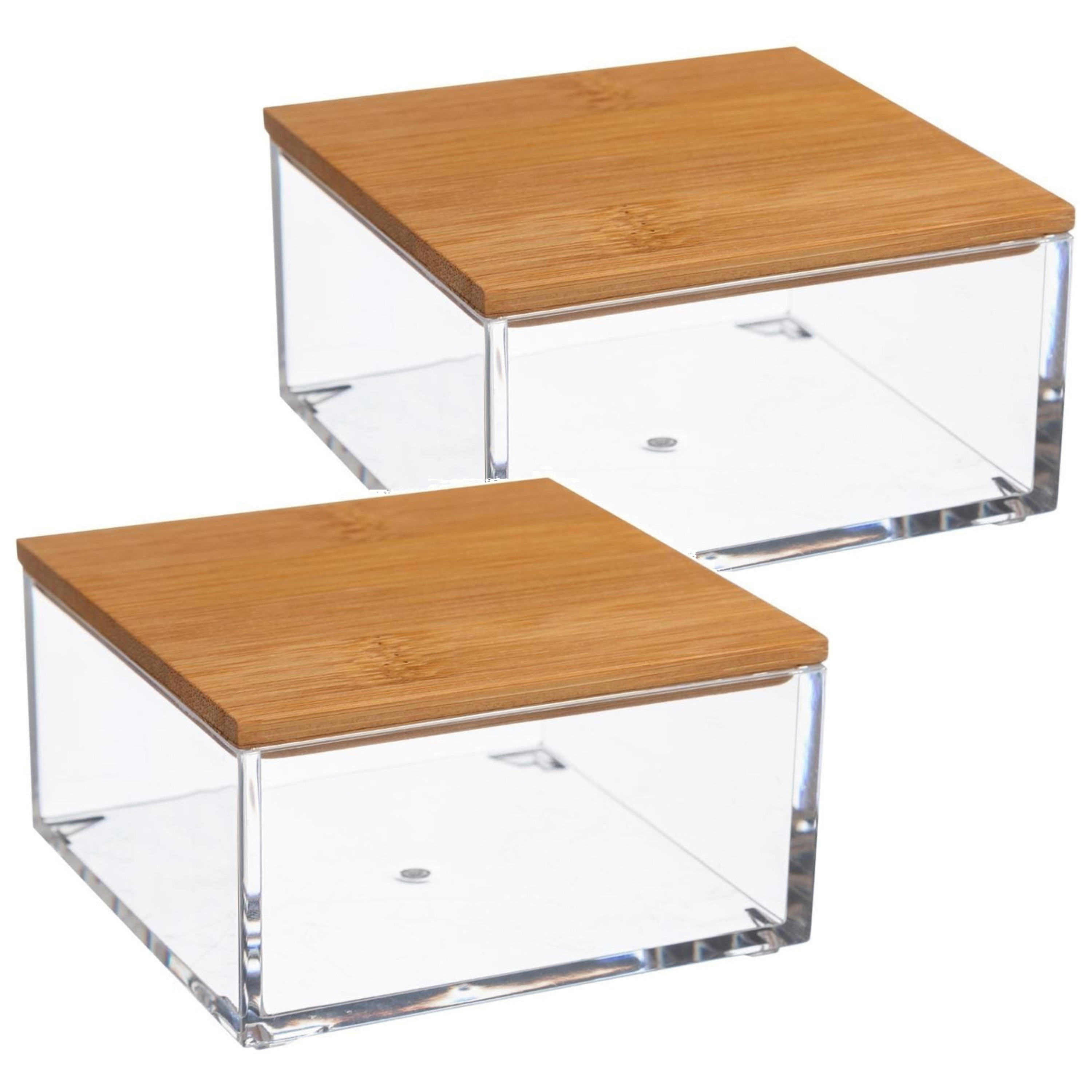 Set van 2x stuks sieraden/make-up houder/box vierkant met deksel 9,5 x 5 cm van kunststof -