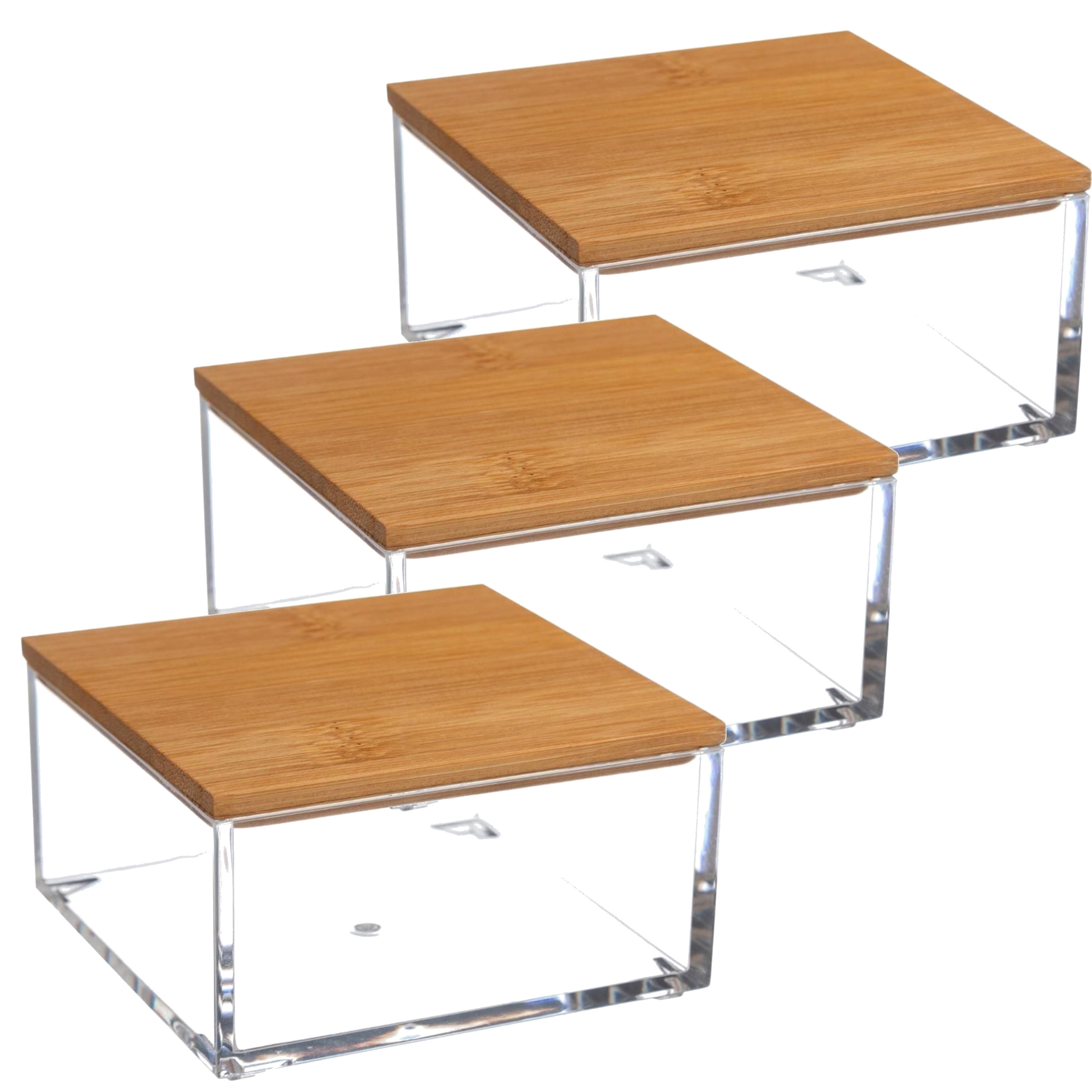 Set van 3x stuks sieraden/make-up houder/box vierkant met deksel 9,5 x 5 cm van kunststof -