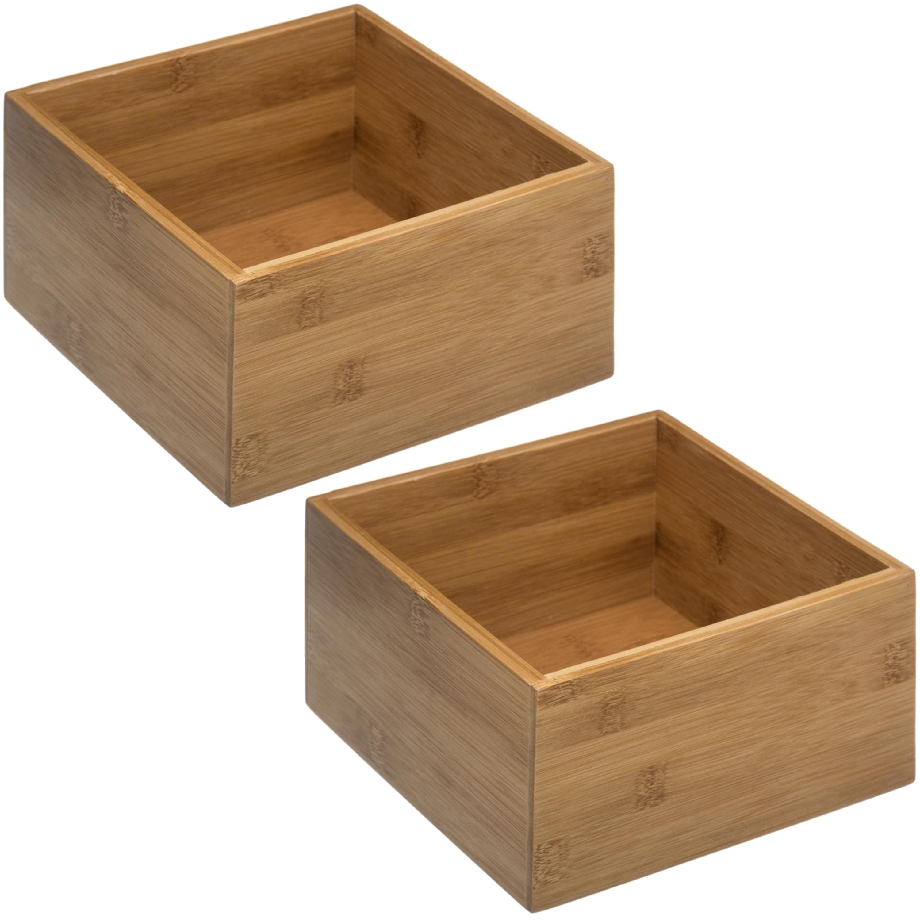 Set van 2x stuks sieraden/make-up houder/box vierkant 18 x 9,5 cm van bamboe hout -