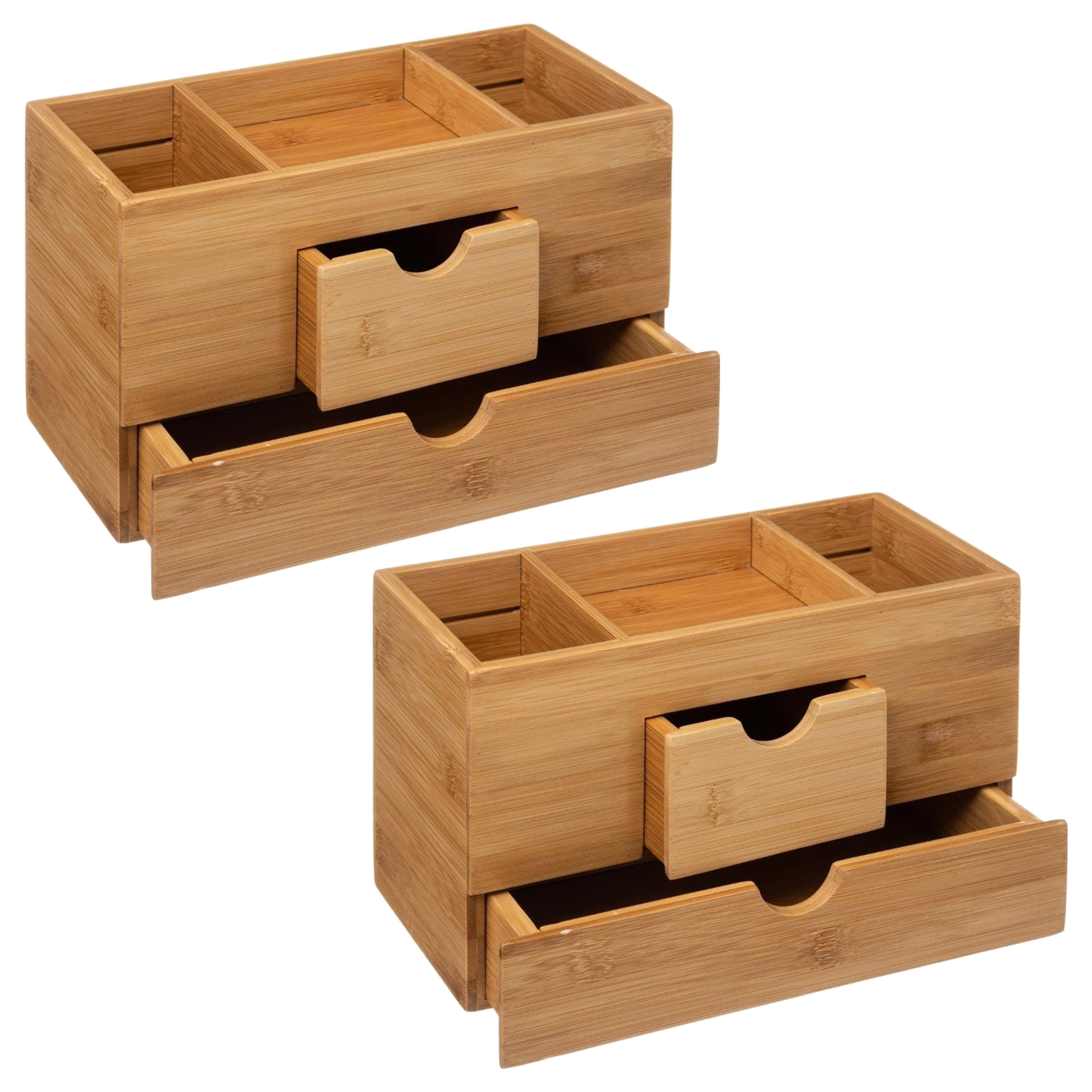 2x Stuks sieraden/make-up organizer 3 vakken en 2 lades rechthoek 24 x 14,5 cm van bamboe -