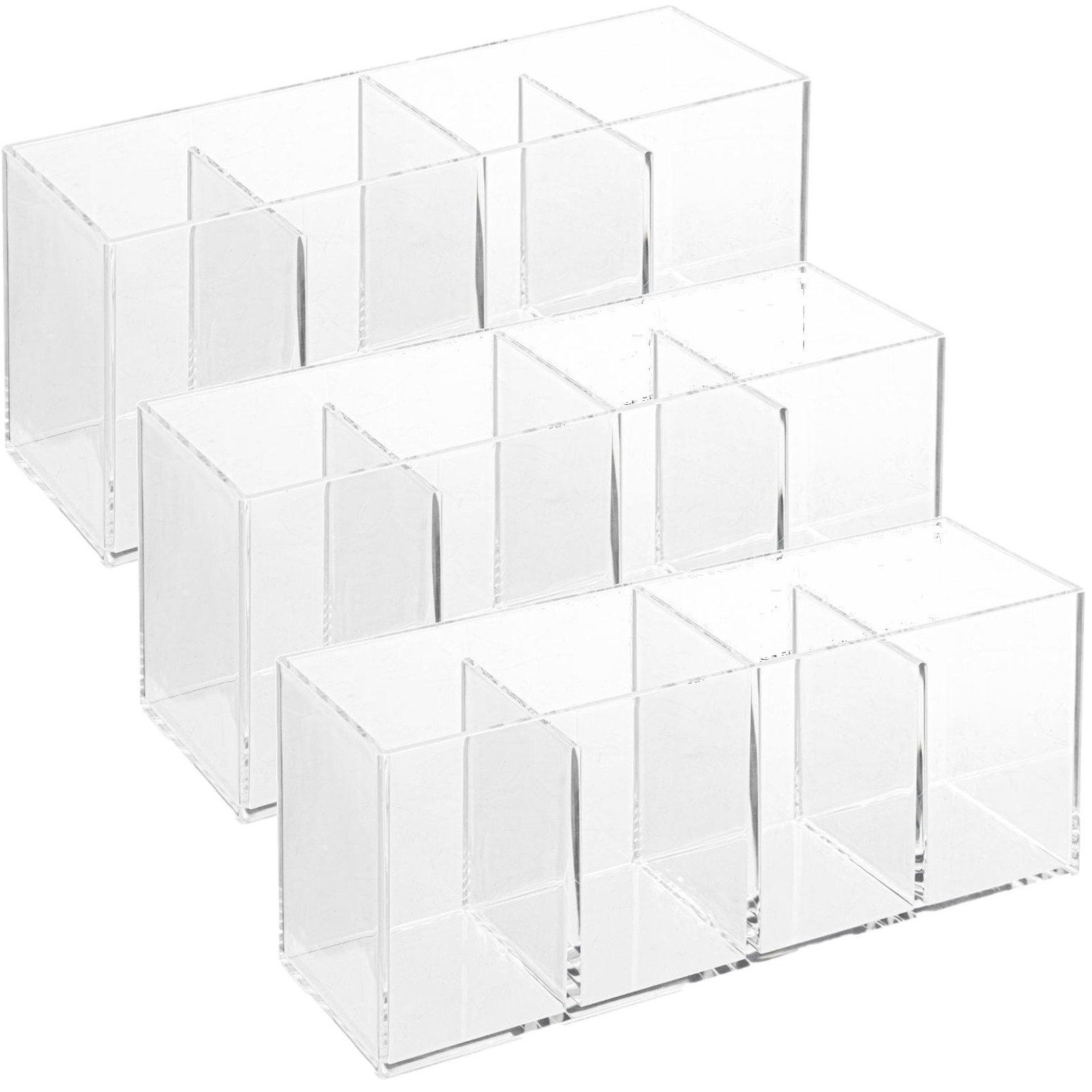 Set van 3x stuks make-up organizer 4 vakken rechthoek 22 x 7 cm van kunststof -