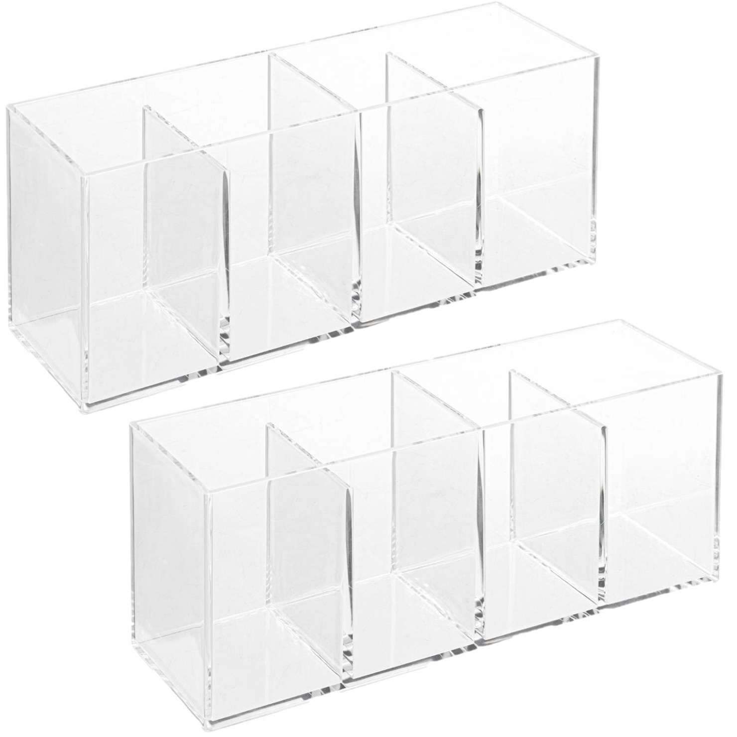 Set van 2x stuks make-up organizer 4 vakken rechthoek 22 x 7 cm van kunststof -
