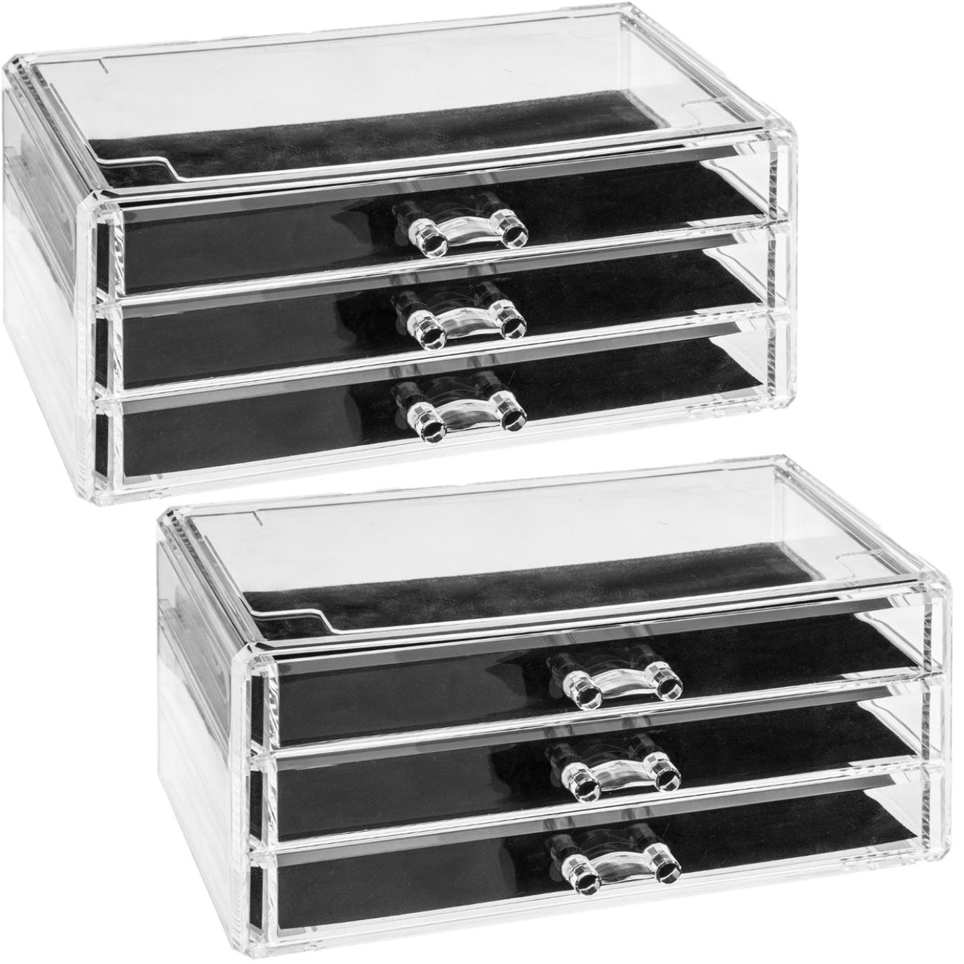 2x Stuks sieraden/make-up organizer 3 lades rechthoek 24 x 11 cm van kunststof -