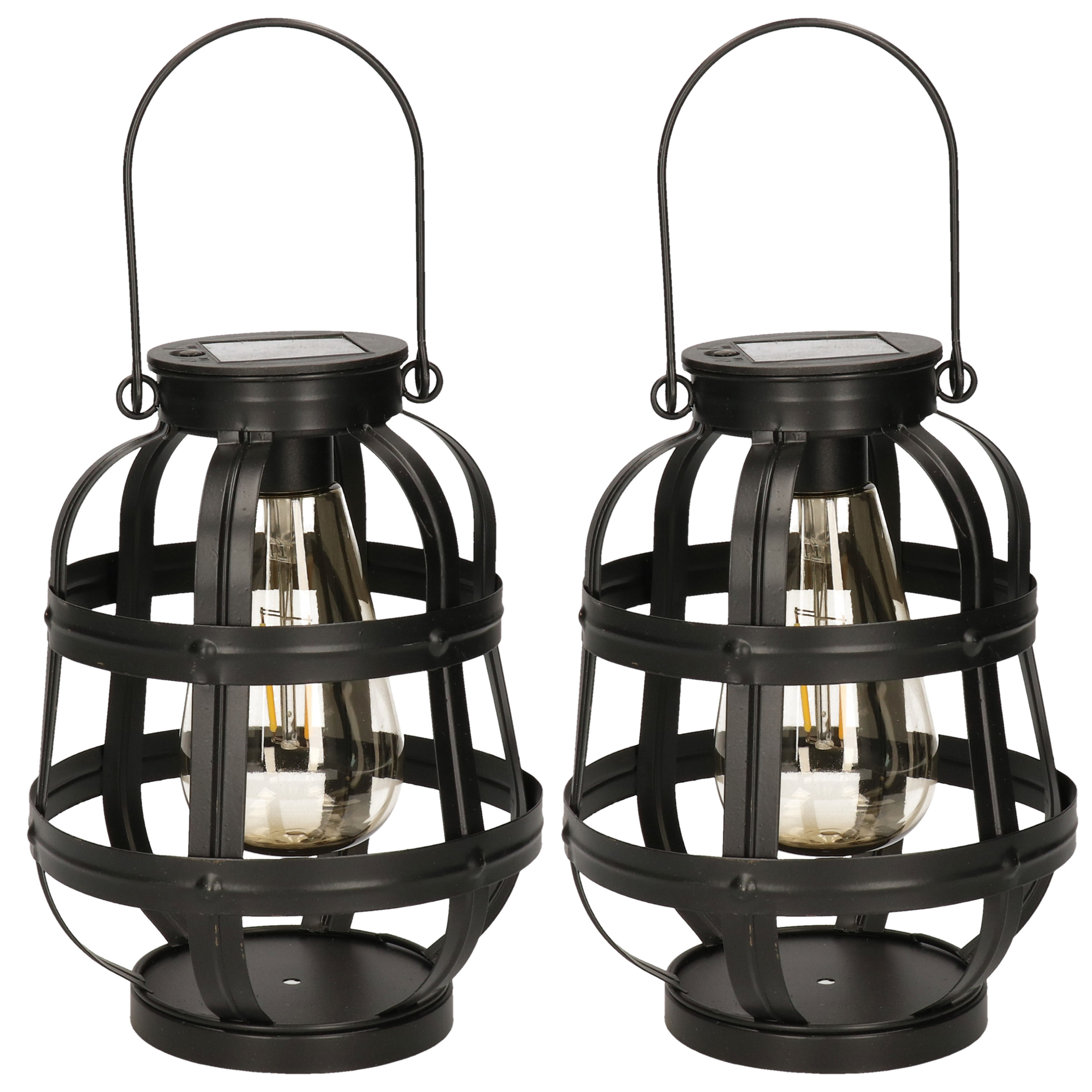 Set van 2x stuks solar lantaarn metaal zwart 18,5 cm -