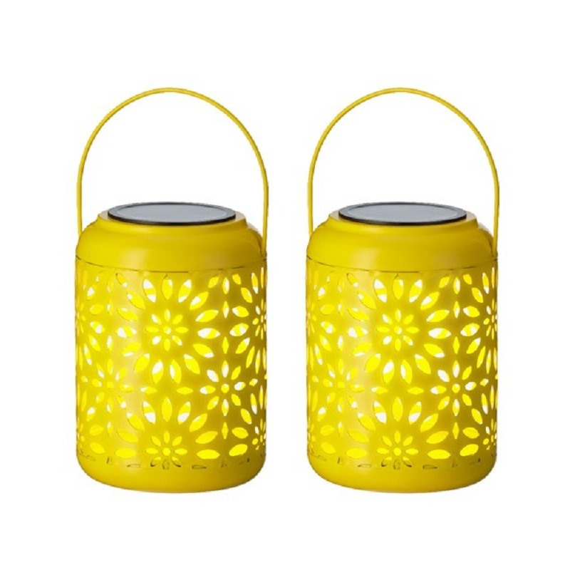 2x stuks solar lantaarn ijzer geel 17 cm -