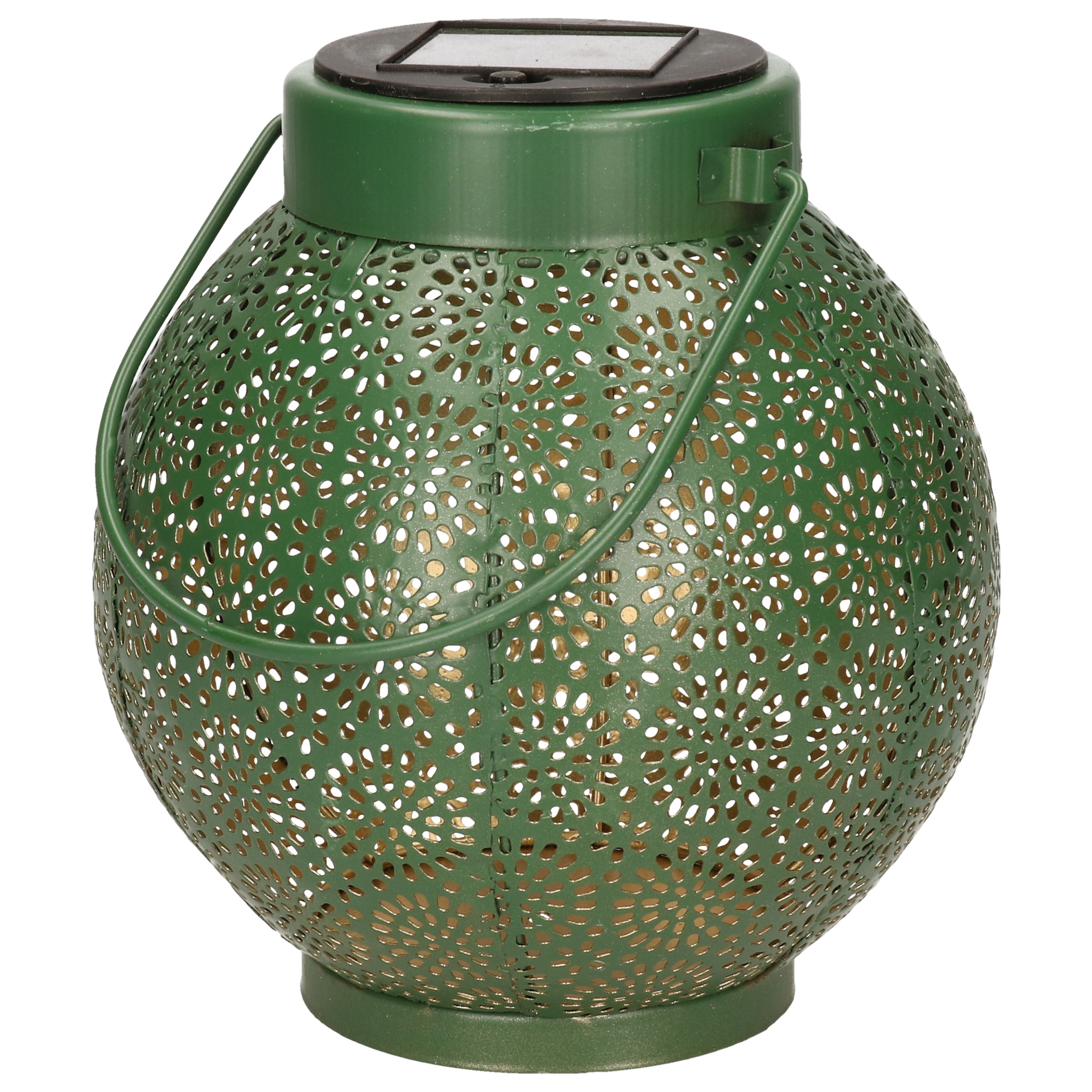 Solar lantaarn met cirkel patroon metaal groen 16 cm -