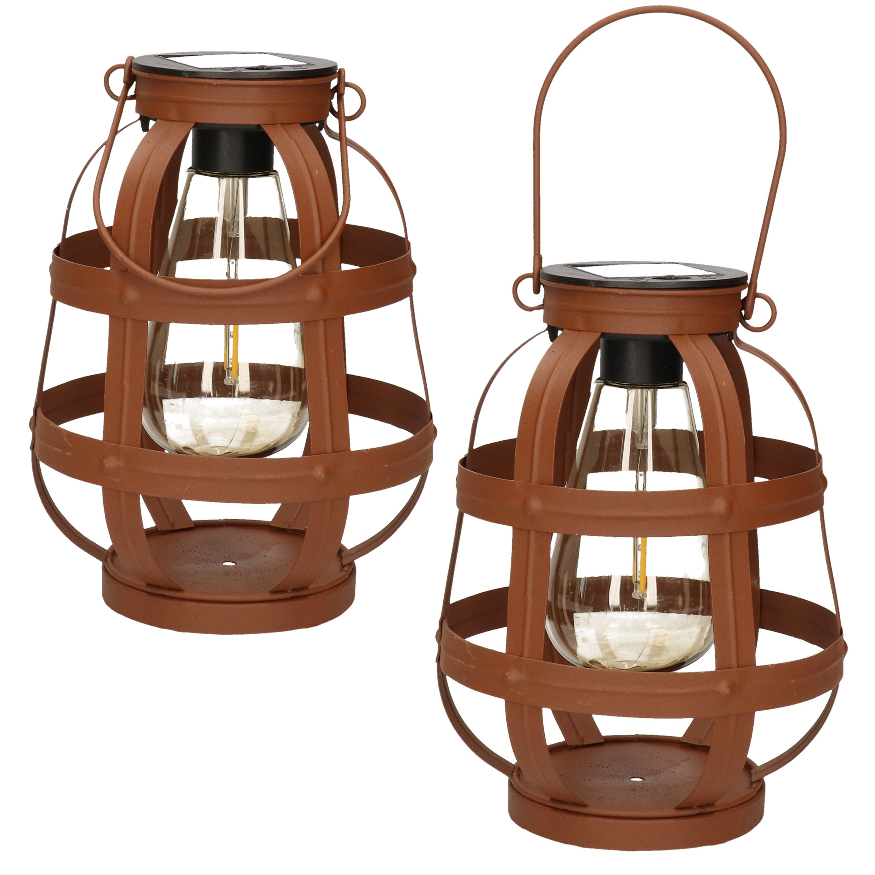 Set van 2x stuks solar lantaarn metaal roest bruin 18,5 cm -