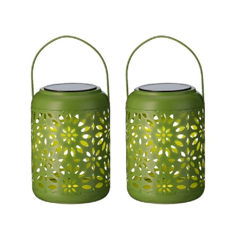 2x stuks solar lantaarn ijzer groen 17 cm -