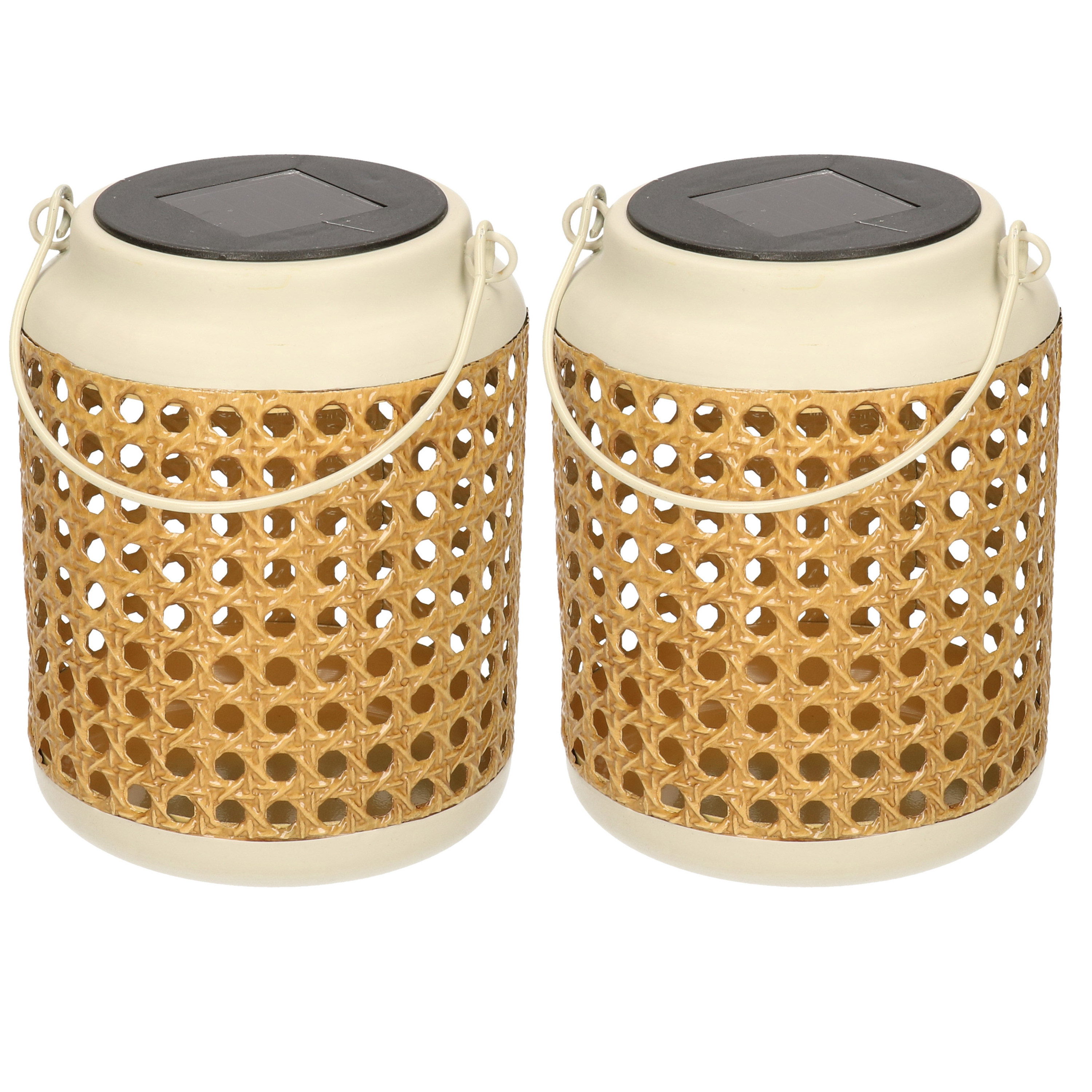 Solar lantaarn rotan - set 2x - wit - 17 cm -