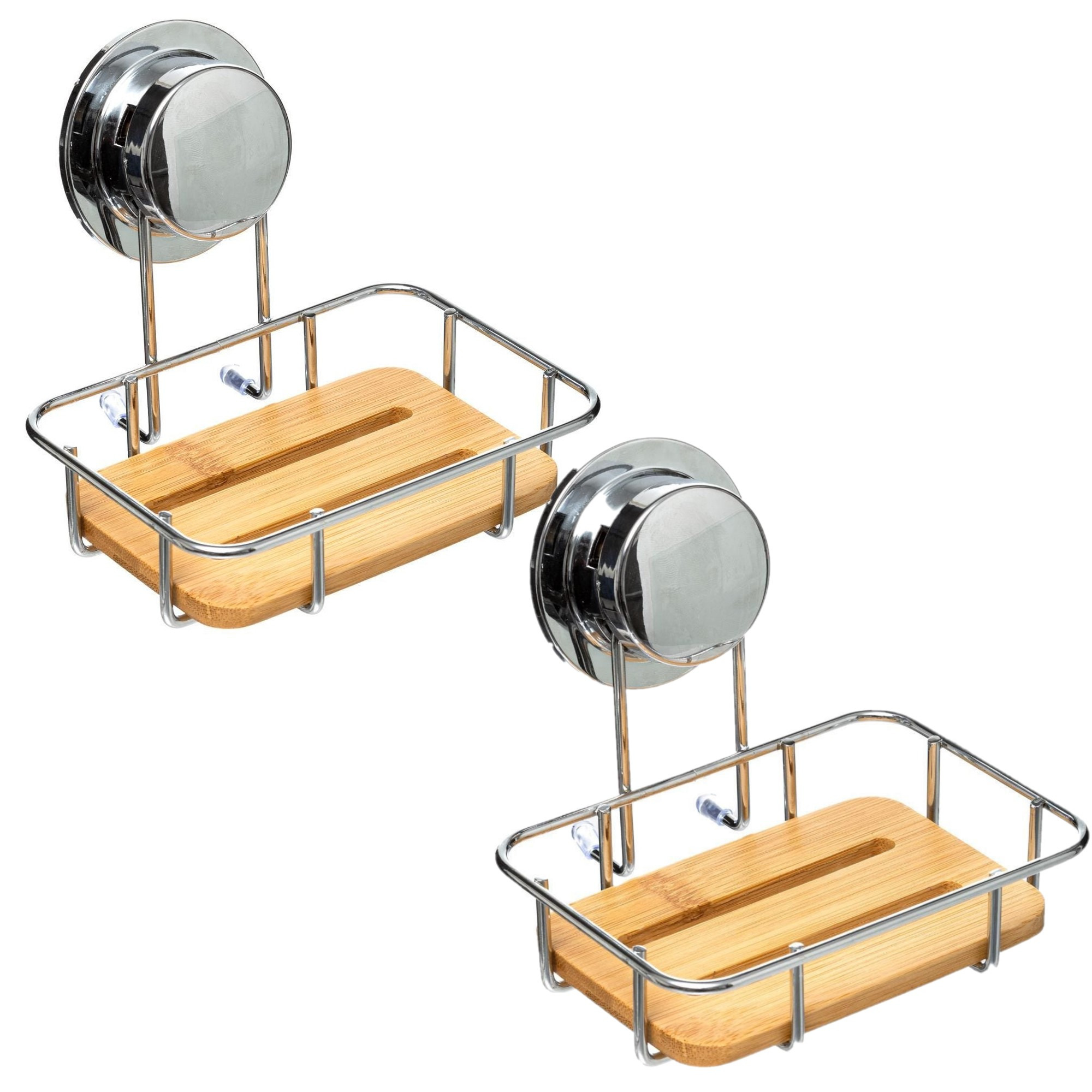 Set van 2x stuks zeepbakje/zeephouder bamboe hout met zuignap -