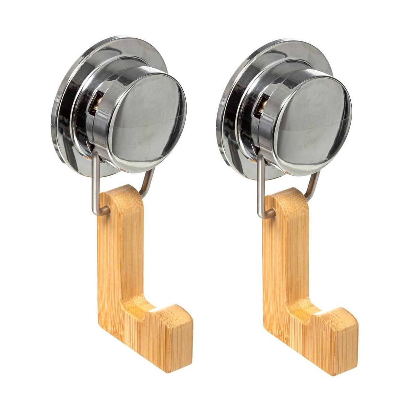 Set van 2x stuks badkamer handdoekhaakje/ophanghaakje bamboe hout met zuignap -