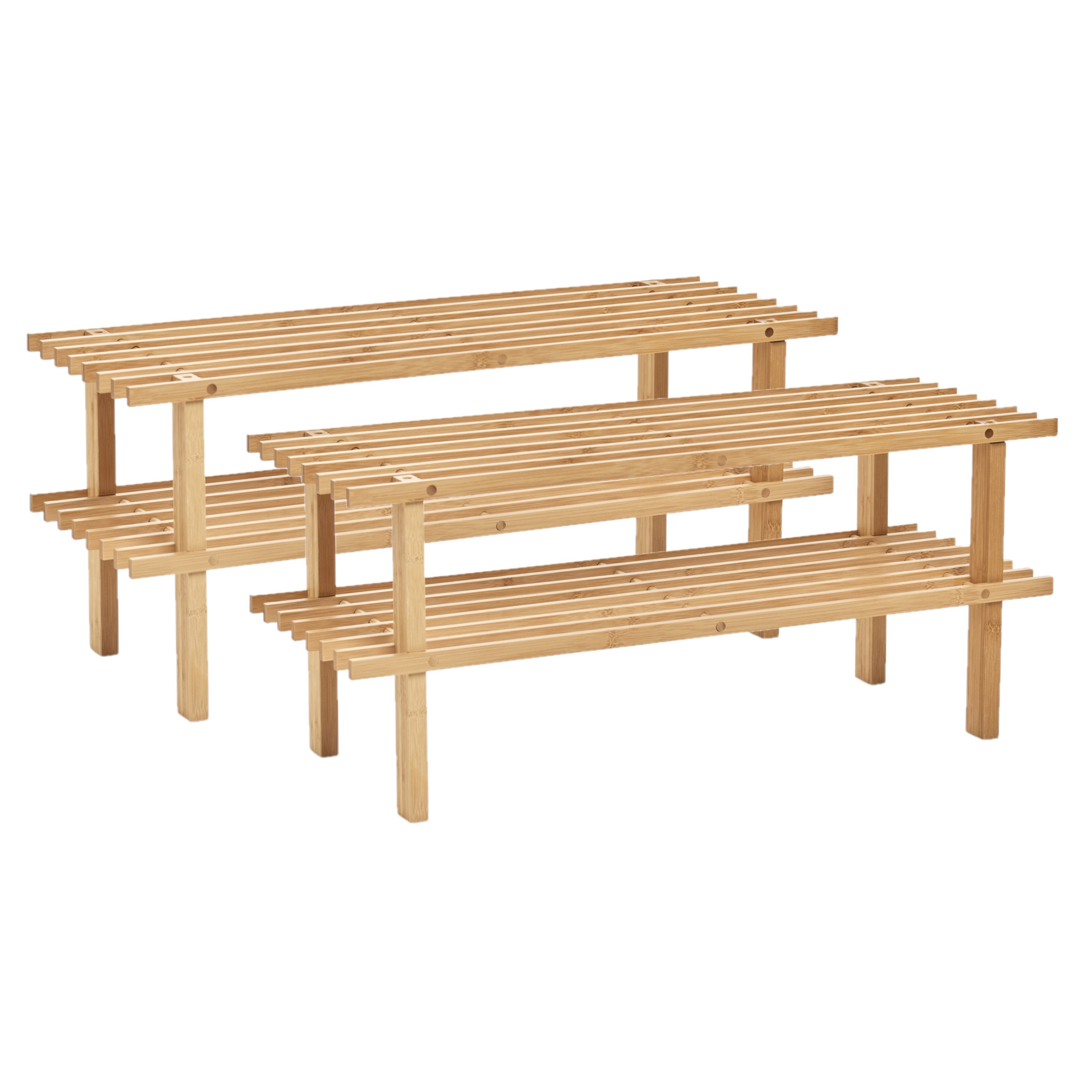 Set van 2x stuks bamboe houten schoenenrek/schoenenstandaard 2-laags 70 x 26 x 30 cm -