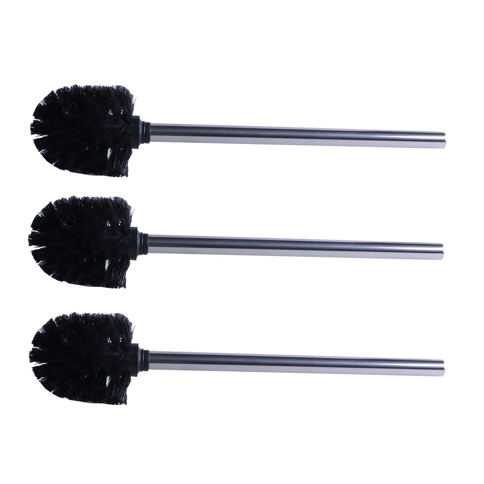 RVS toiletborstel/wcborstel zwart - Set van 3x stuks - 34 cm - Roestvast staal -