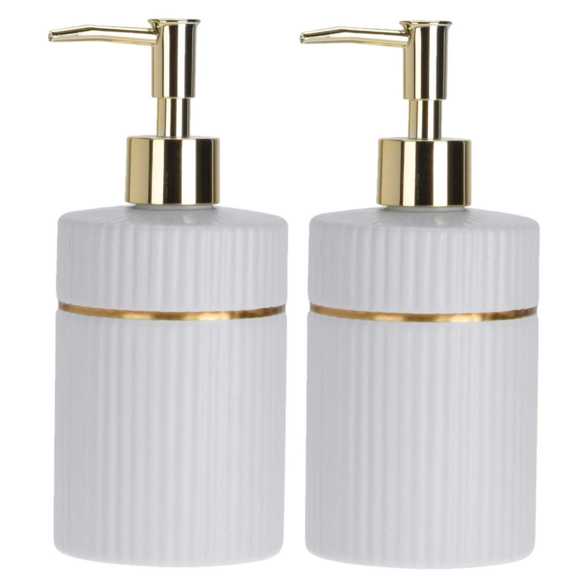 2x stuks zeeppompjes/zeepdispensers wit van keramiek 300 ml -