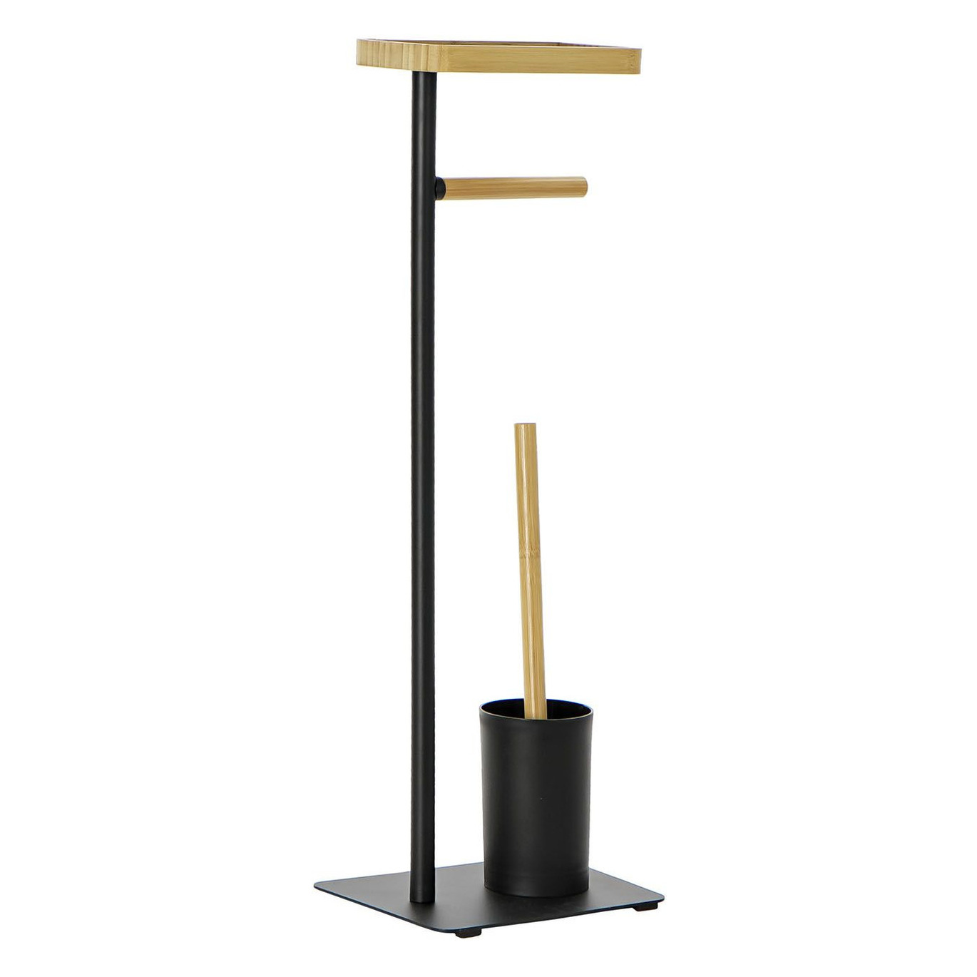 Toiletborstel met toiletrolhouder zwart kunststof/bamboe 67 cm -
