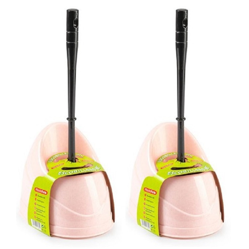 2x stuks toiletborstels/wc-borstels met houder 45 cm roze/zwart -