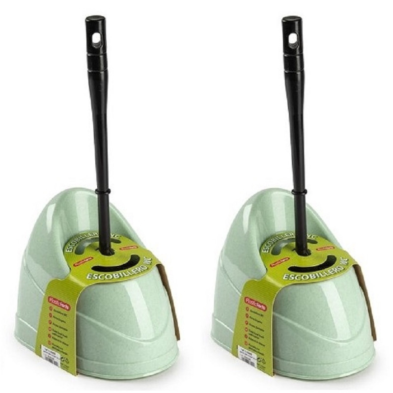 2x stuks toiletborstels/wc-borstels met houder 45 cm mint/zwart -