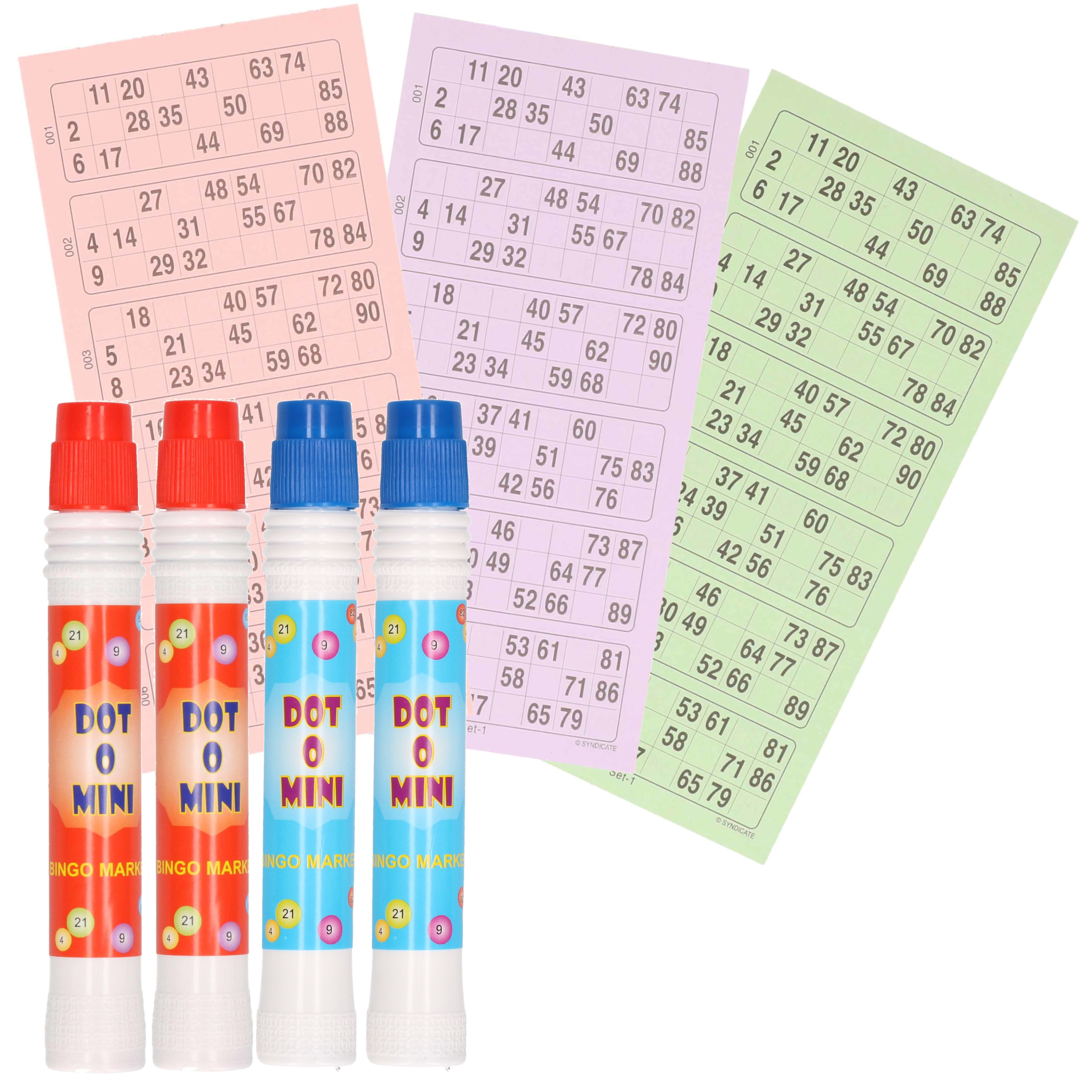 4x Bingostiften in rood en blauw + 200 bingokaarten -