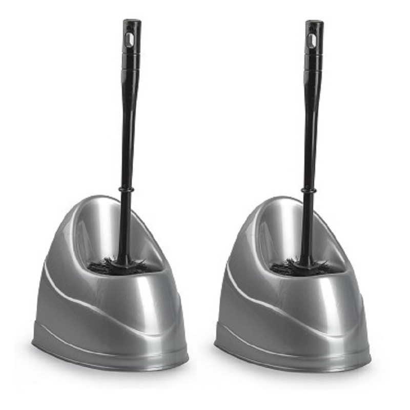 2x stuks toiletborstels/wc-borstels met houder 45 cm zilvergrijs/zwart -