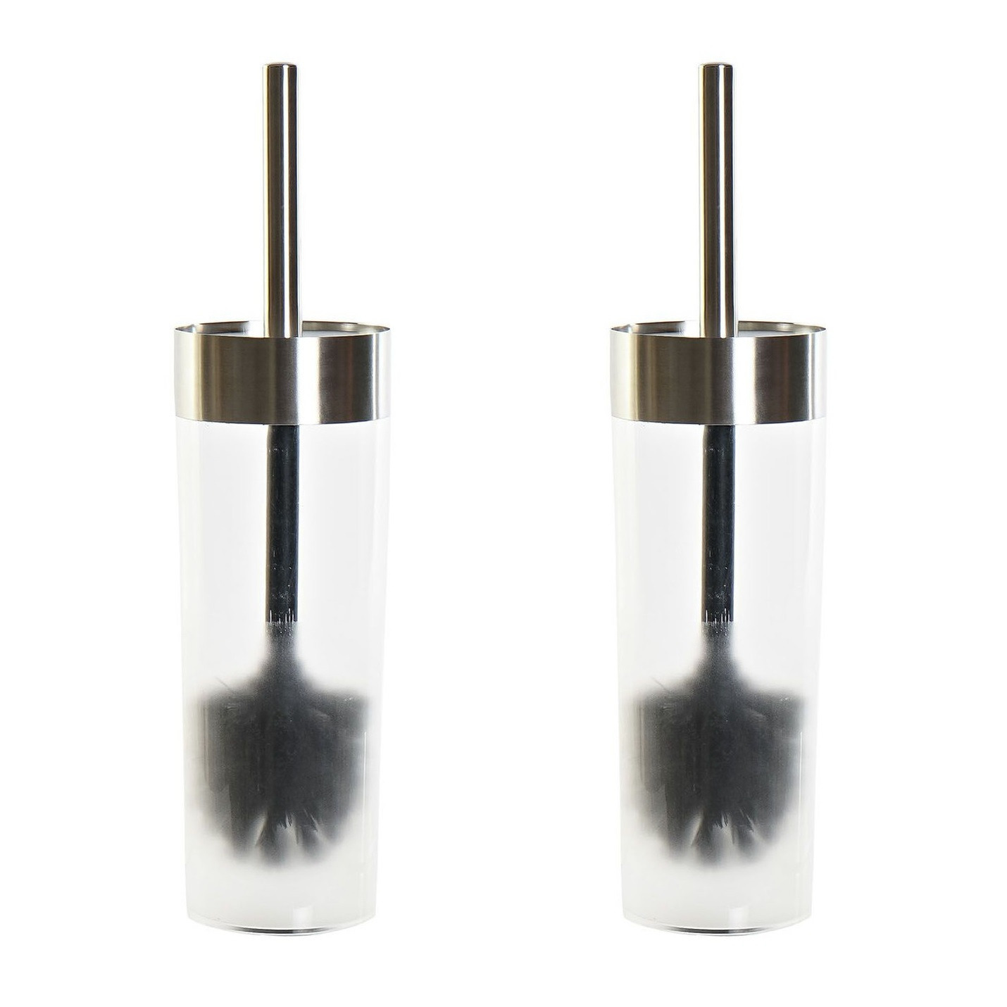 Set van 2x stuks toiletborstel wit transparant met houder van kunststof 35 cm -