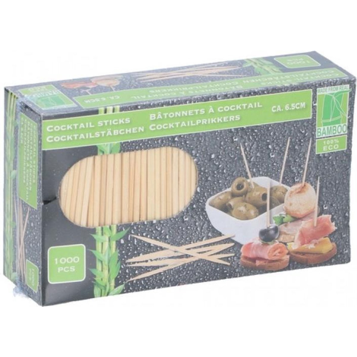 1000x Stuks houten cocktailprikkers 6,5 cm in doosje -